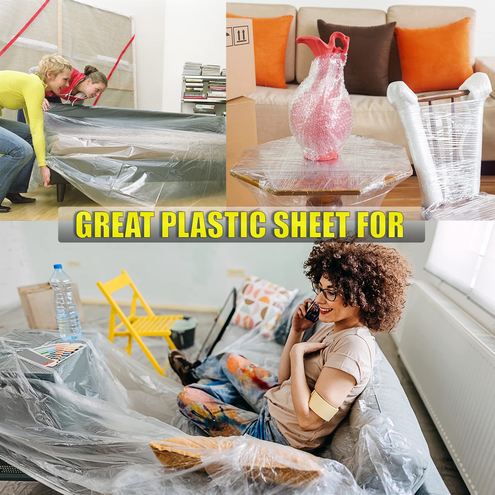 20 Pack 9x12 Feet Waterproof Plastic Drop Cloths - Heavy Duty Painting Tarps, Dust Proof Furniture Covers for Indoor/Outdoor Use - DIY Projects, Home Renovation, Floor Protection & More