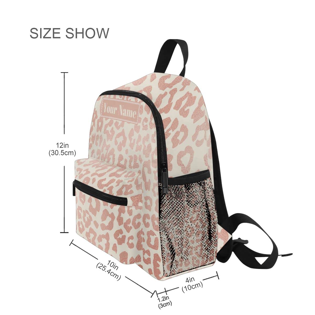 Personalized Preschool Backpack with Adjustable Chest Strap - Custom Name/Text Daycare Bag for Toddlers, Rose Gold Leopard Print Cheetah Design - Perfect for Nursery, Daycare, Travel & Diaper Storage (Toddler Size)