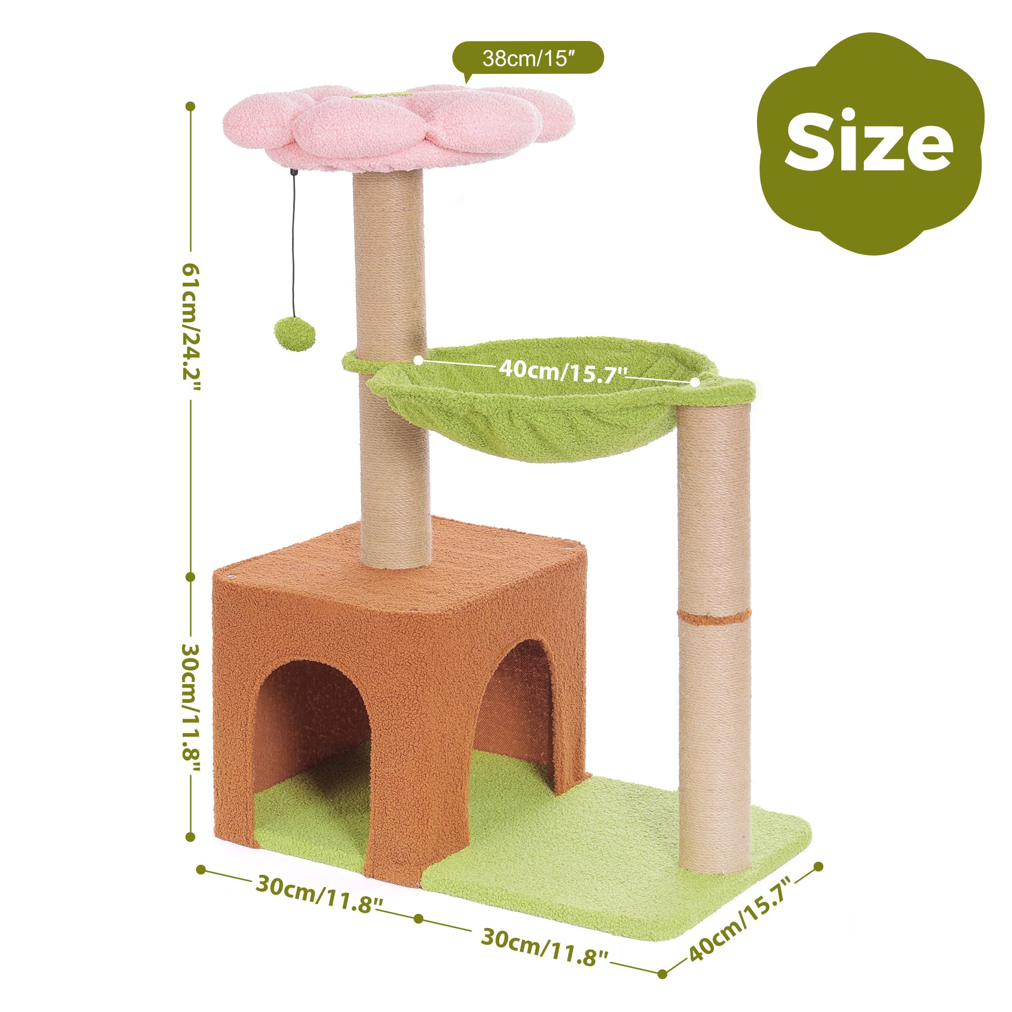 Small Cat Tree with Scratching Post & Hammock for Indoor Cats - Pink Play Space