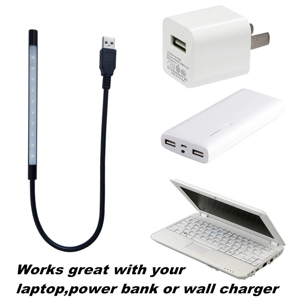 Portable Mini USB LED Desk Lamp - Adjustable Angle Dimmable Touch Light for PC, Laptop, Keyboard & Reading - Perfect for Camping, Office & Night Use (Black)