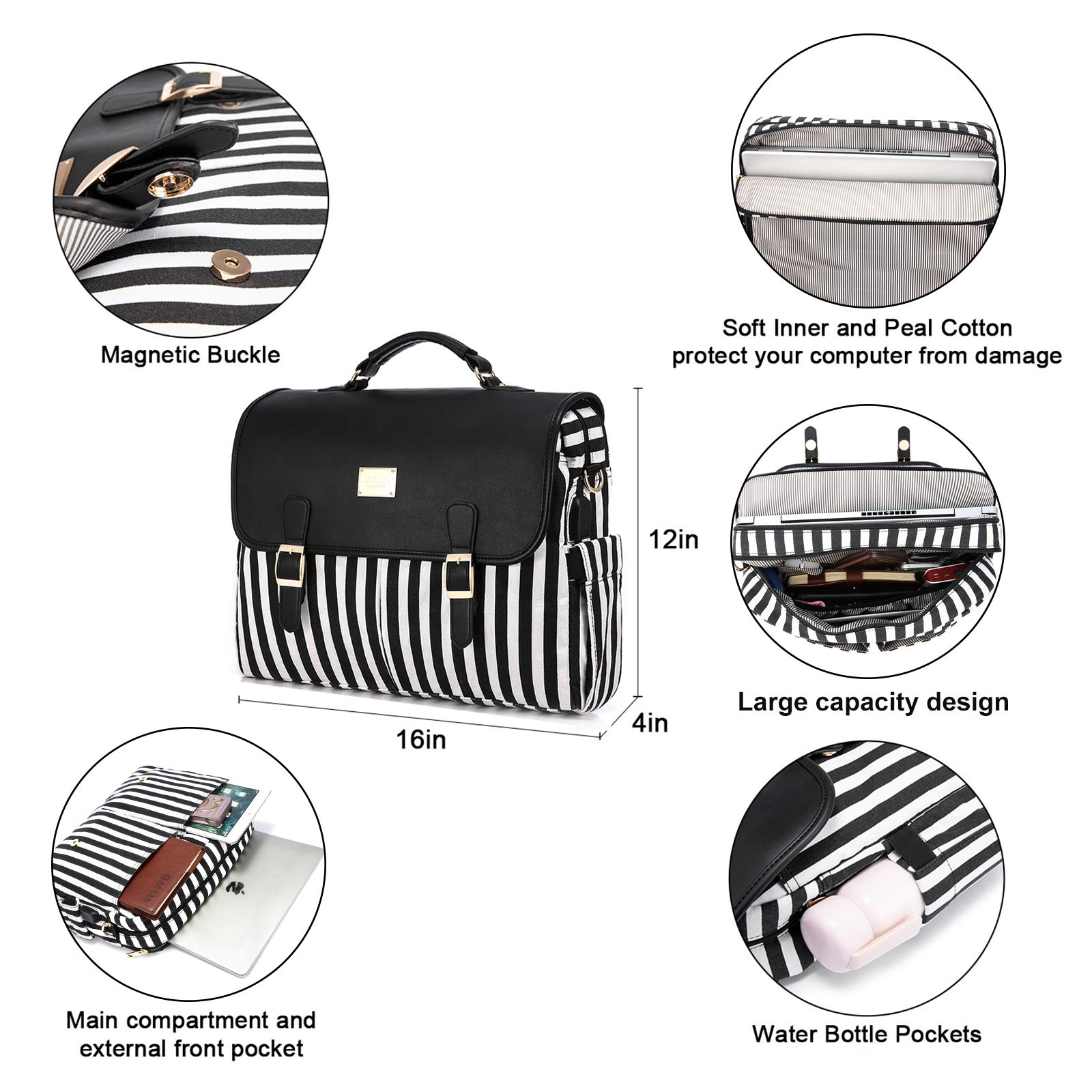 LOVEVOOK Large 15.6 Inch Laptop Bag for Women - Stylish Cute Messenger Briefcase, Business Work Bag & Purse - Black Pro - Perfect for Office, Travel & School Commute