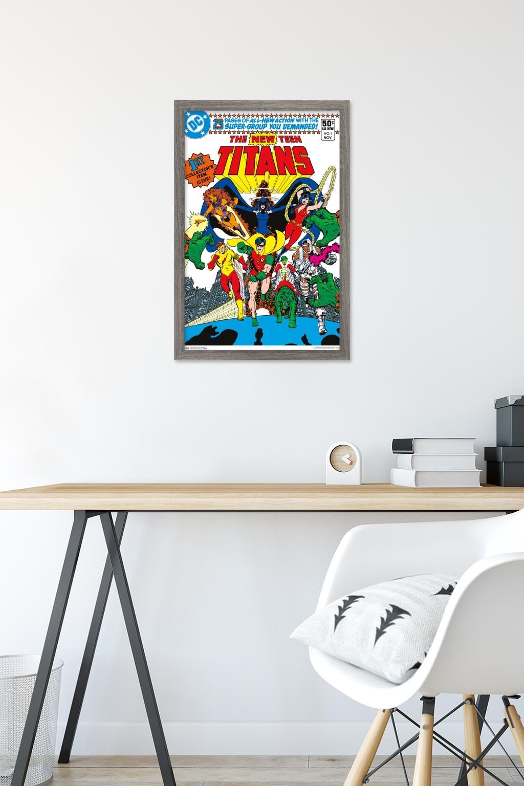 DC Comics Teen Titans The New Teen Titans #1 Wall Poster - 14.725 x 22.375 Inches Barnwood Framed - Perfect for Bedroom, Game Room & Comic Book Collector Decor
