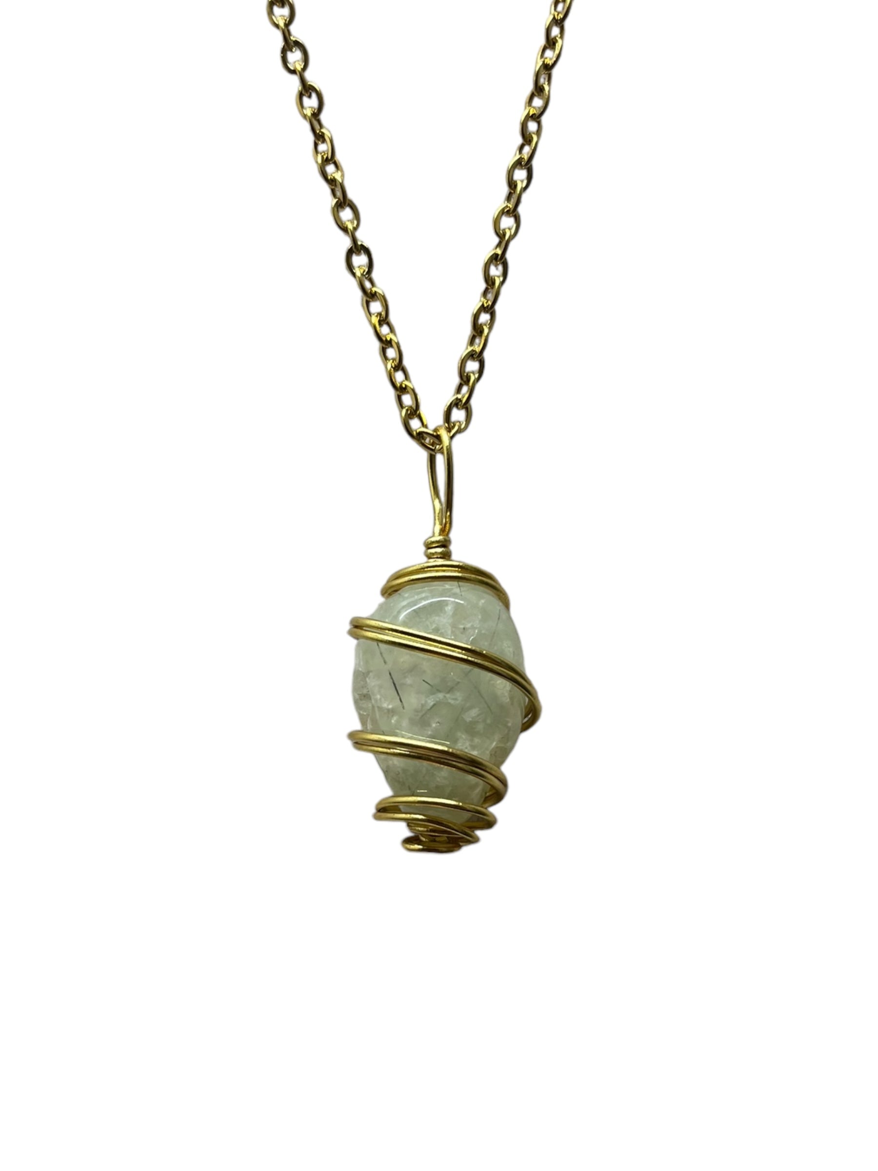 Natural Prehnite Crystal Necklace in 14K Gold - Elegant Healing Jewelry for Women, Perfect for Meditation, Yoga & Spiritual Gifts