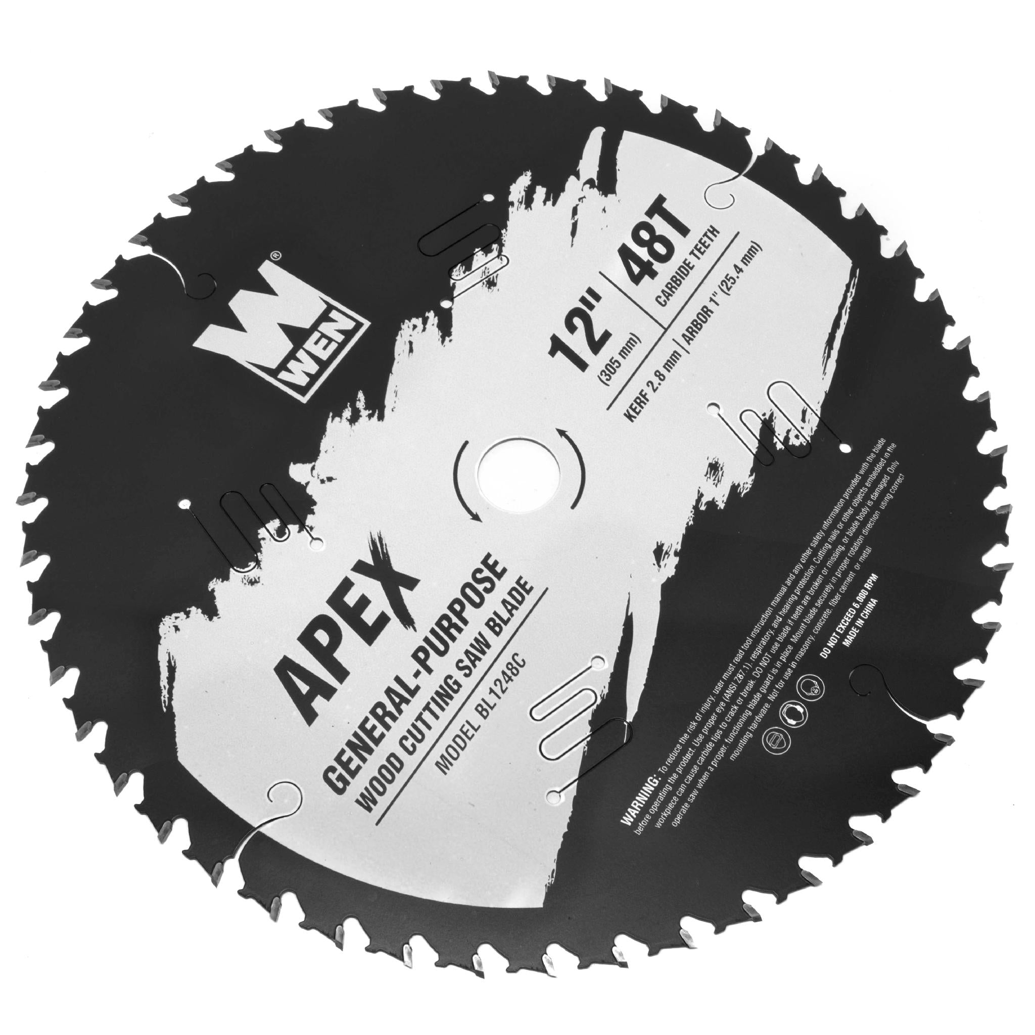 WEN BL1248C Apex 12-Inch 48-Tooth Carbide-Tipped Woodworking Saw Blade - Industrial Grade with Cool Cut Coating for Smooth Cuts | Perfect for Hardwood, Plywood & MDF Cutting Projects