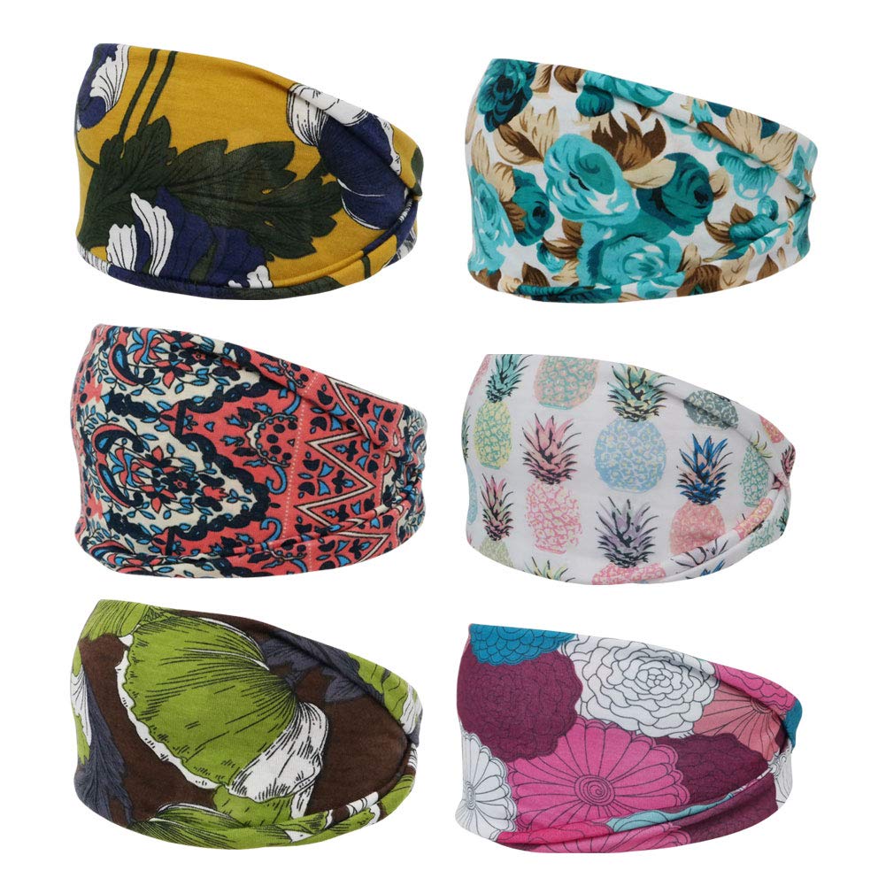 6 Pack Women's Elastic Wide Headbands - Yoga, Workout, Running & Exercise Hair Bands - Non-Slip Sports Fashion Accessories for Active Women - Perfect for Gym, Yoga Class, Jogging and Daily Wear (6pack_603)