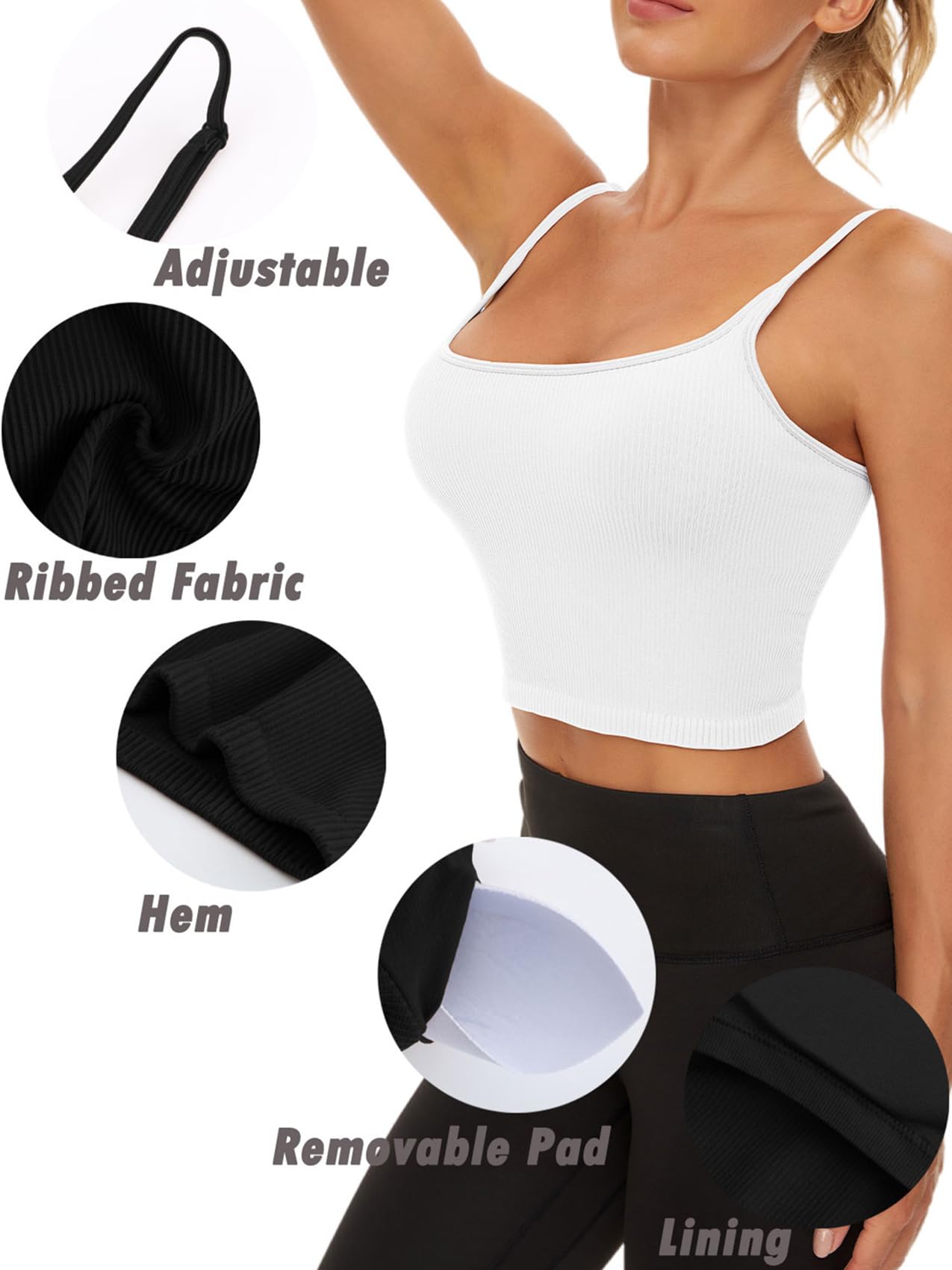 Chilylori Women's Seamless Sports Bra & Cropped Tank Top 2-Pack - Adjustable Straps, Ribbed Workout Tops for Yoga, Running & Gym - Comfortable Athletic Wear for Active Lifestyles