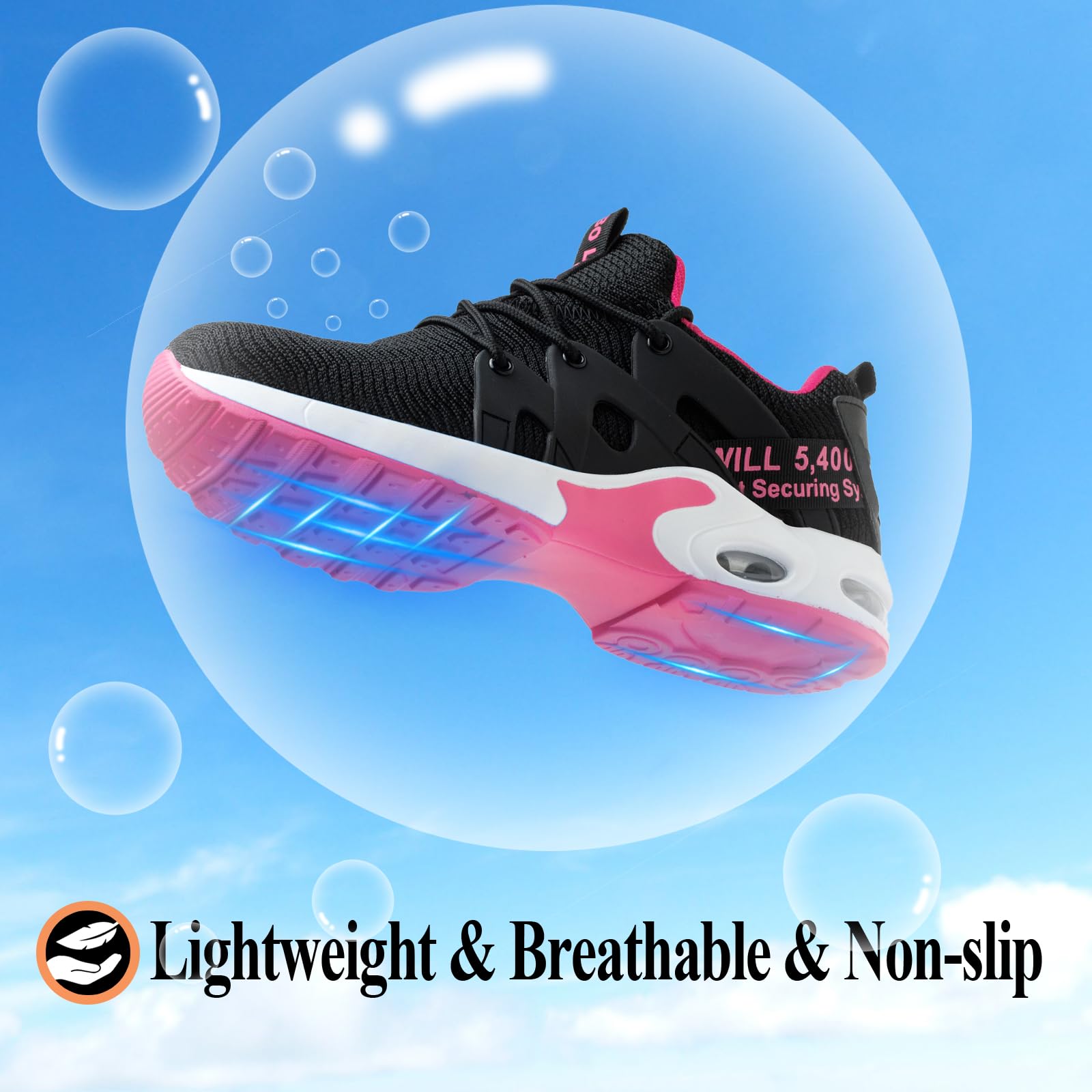 Women's Steel Toe Work Shoes - Indestructible Safety Sneakers with Air Cushion, Lightweight & Breathable, Puncture Proof & Slip Resistant, Composite Toe Footwear for Construction, Warehouse & Industrial Work