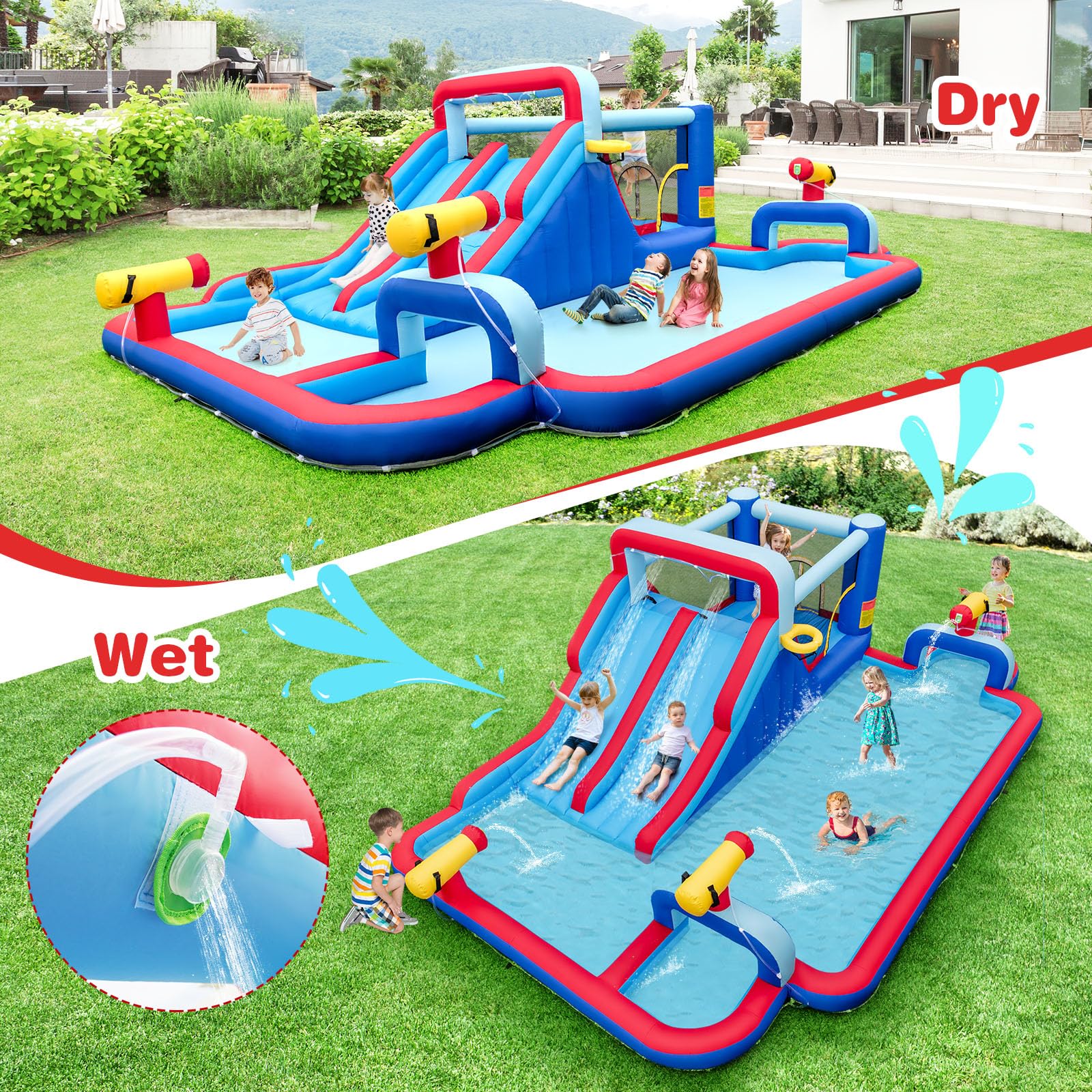 BOUNTECH 21x13FT Inflatable Water Slide Park - Dual Racing Slides, Splash Pool for Kids & Adults - Perfect for Backyard Parties, Summer Fun, and Outdoor Family Gatherings