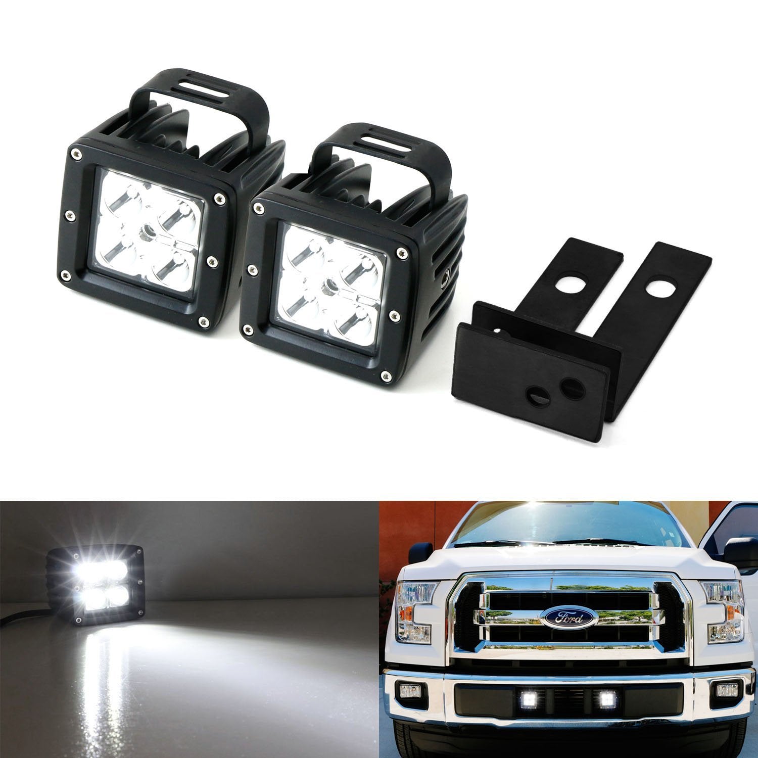 40W CREE LED Pods with Lower Bumper Mounting Bracket & Wiring Harness for 2015-2020 Ford F150 - Off-Road Lighting, Fog Lights, Truck Accessories