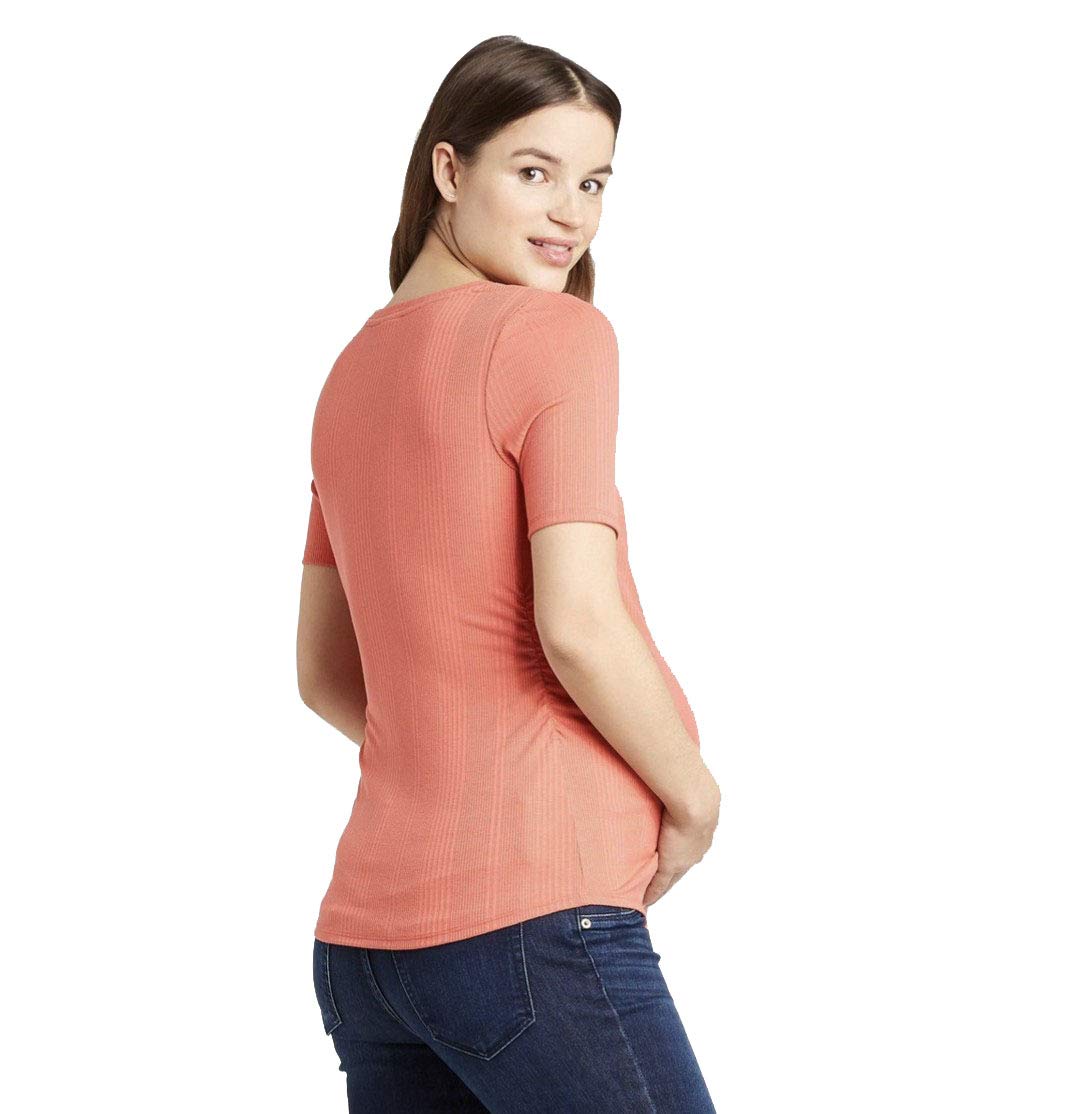 Isabel Maternity by Ingrid & Isabel Women's Maternity Elbow Sleeve V-Neck Ribbed T-Shirt - Soft Stretch Pregnancy Top (Red, XXLarge) - Perfect for Casual Wear, Work & Everyday Comfort During Pregnancy
