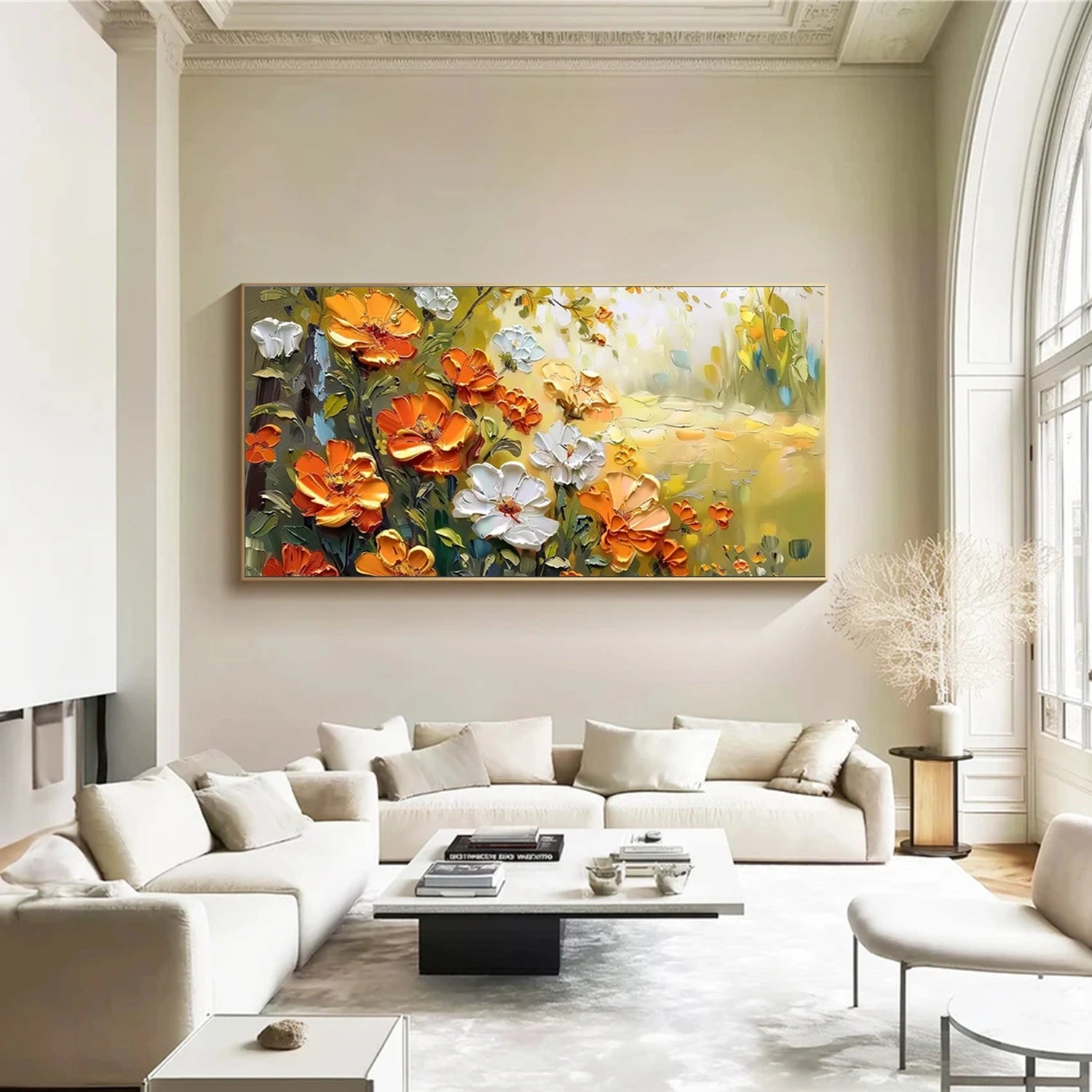 Beautiful Flower and Tree Painting #FT175 - Handmade Canvas Art for Home Decor, Living Room, Bedroom & Office Wall
