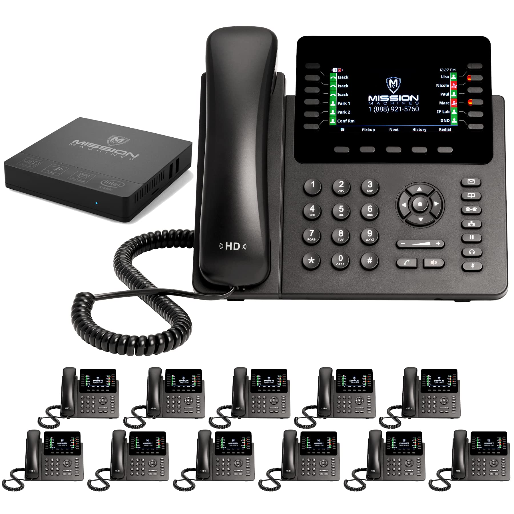 Mission Machines S-100 Business Phone System - 12 Line VoIP Phone Bundle with Auto Attendant, Voicemail, Call Recording & Remote Extensions | Includes 2 Months Phone Service | Ideal for Small Offices, Call Centers & Remote Teams