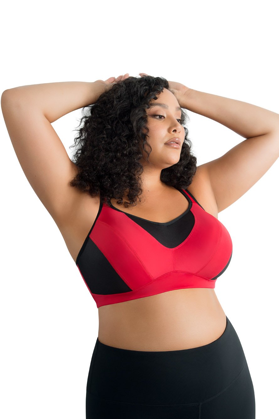 Parfait Dynamic Padded Performance Sports Bra - High Impact Support for Running & Workouts - Racing Red - Perfect for Gym, Yoga & Active Lifestyle