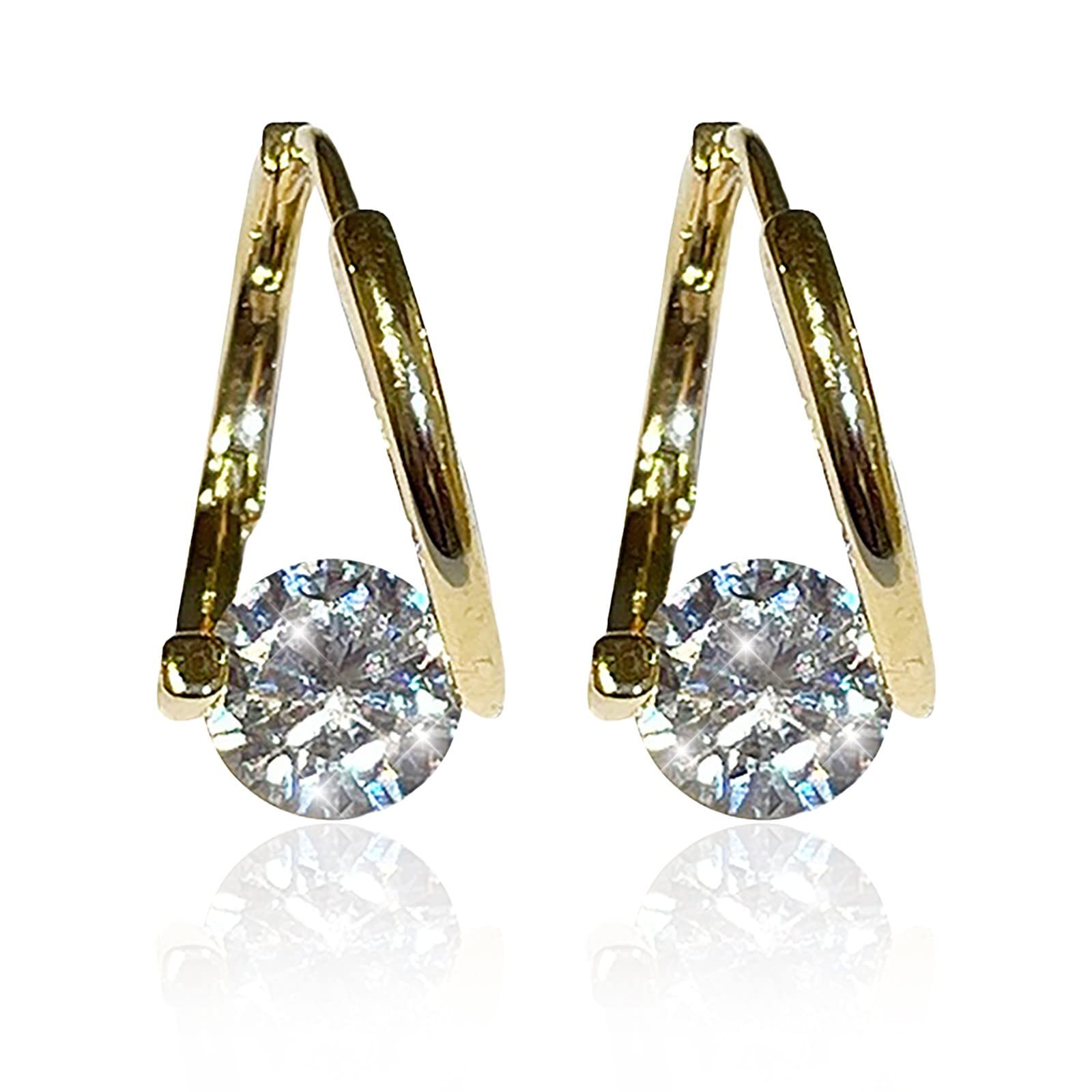 Diamond Hoop Earrings for Women - Small Round Drop Stud Earrings | Perfect for Everyday Wear, Parties & Gifts