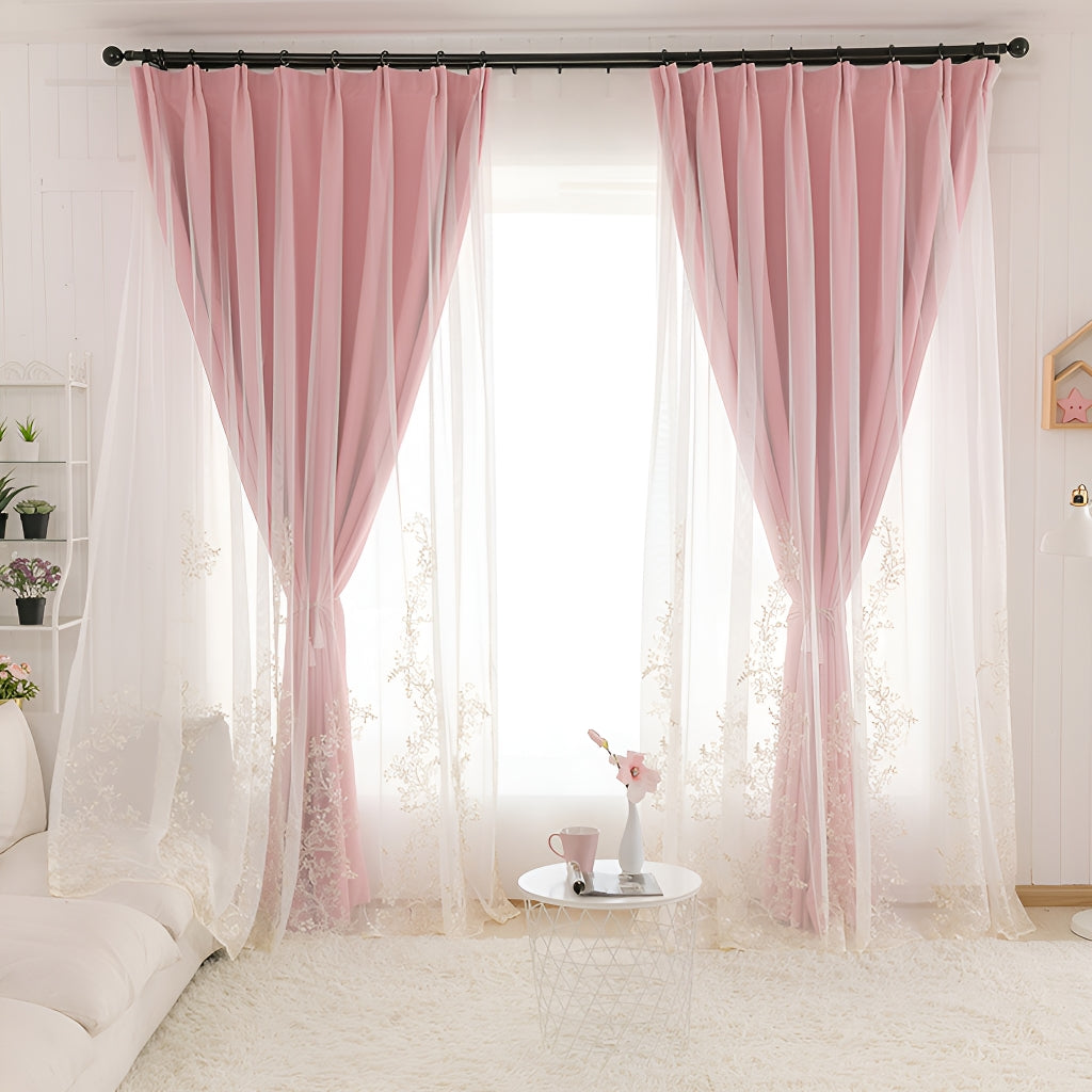 Maeve Two Layer Floral Print Soundproof Blackout Curtains for Bedroom & Living Room - Custom Size, Noise Reducing & Light Blocking Window Treatments for Home Decor