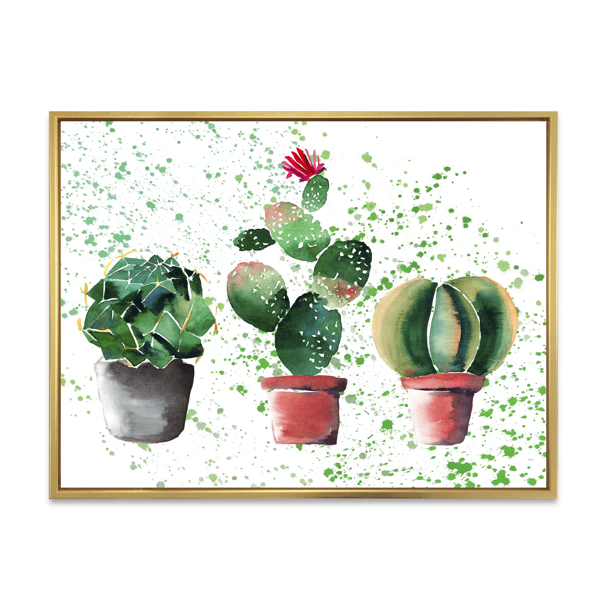 Three Cacti In Clay Pots - Traditional Framed Canvas Wall Art Print for Home & Office Decor | Desert-Themed Wall Decor | Perfect for Living Room, Bedroom or Workspace