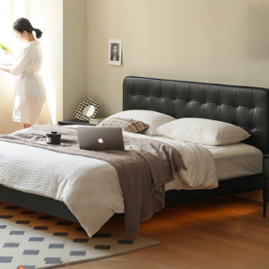 Premium Black Leather Suspension Bed - Luxurious & Durable for Bedroom, Guest Room, or Dorm - Enhances Comfort & Style