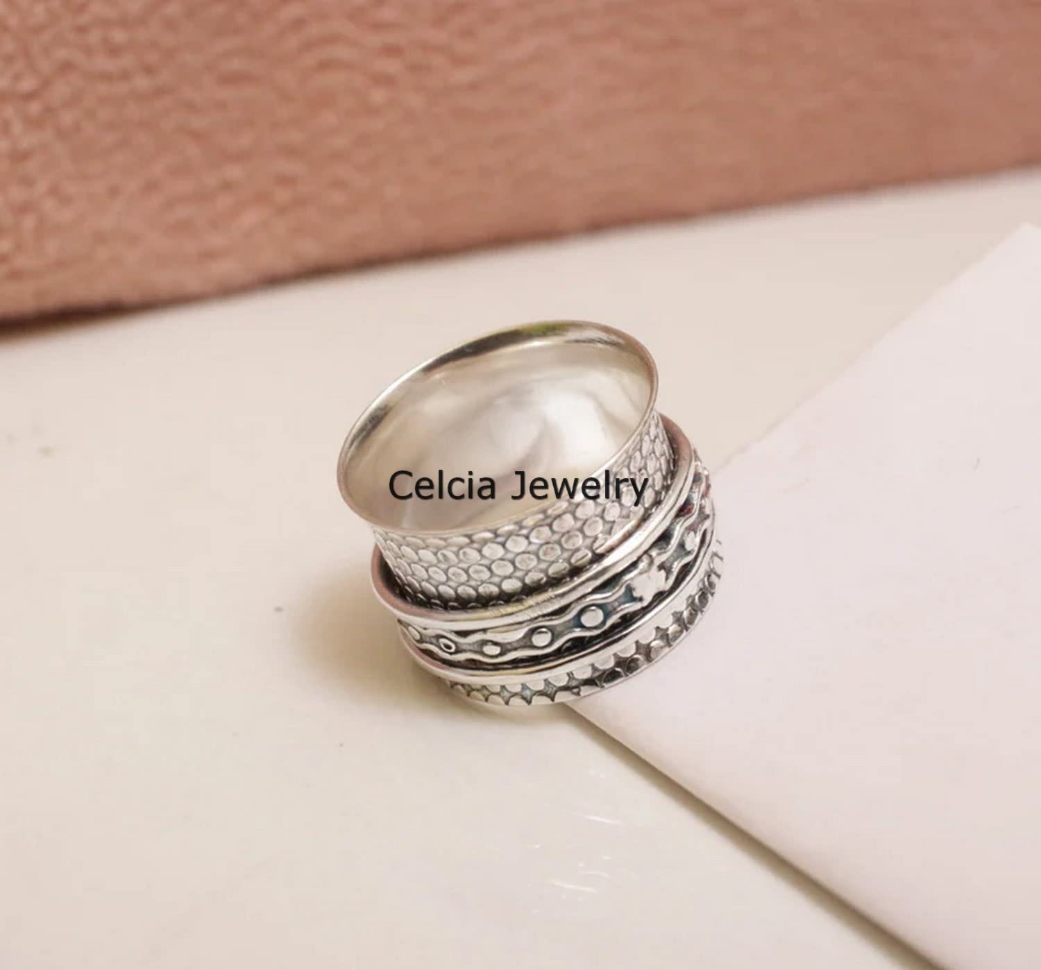 925 Sterling Silver Meditation Spinner Ring - Handmade Worry & Anxiety Relief Fidget Ring for Stress Relief, Size 7 | Perfect for Meditation, Office Focus & Calming Nervous Habits