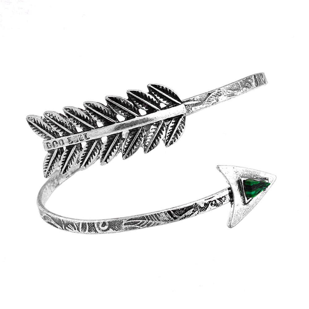 Vintage Feather Arrow Leaf Adjustable Bangle Bracelet - Open Cuff Armlet Armband for Women - Boho Chic Jewelry for Parties, Weddings & Everyday Fashion Accessories