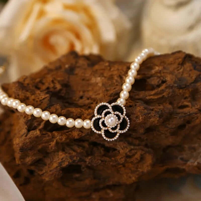 Pearl Bead Camellia Choker Necklace for Women - Elegant Floral Pearl Necklace Jewelry Gift (HN2357) | Perfect for Weddings, Parties, and Special Occasions