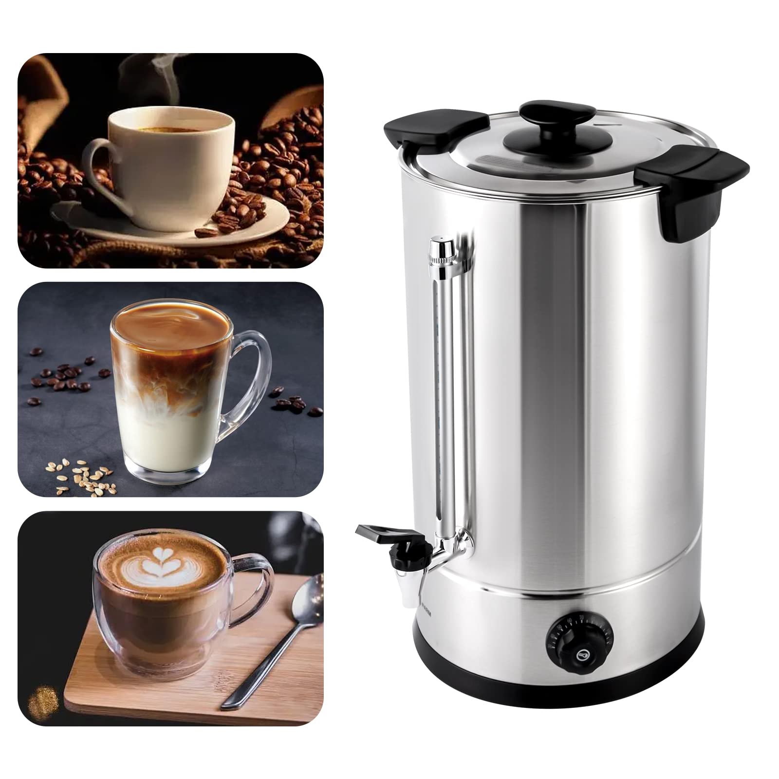 Commercial 304 Stainless Steel Coffee Urn - 15L Large Capacity Coffee Maker with Plastic Filter & Heat Retention Double-Wall Design (1.4KW) - Perfect for Catering, Offices, Restaurants, and Large Events