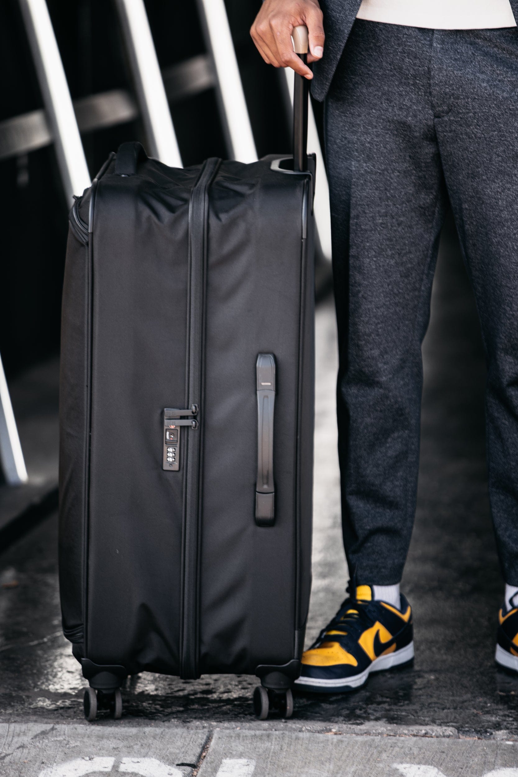 Soft Sided Collapsible Check In Roller Luggage - Black Expandable Carry On Suitcase for Travel, Business Trips & Weekend Getaways