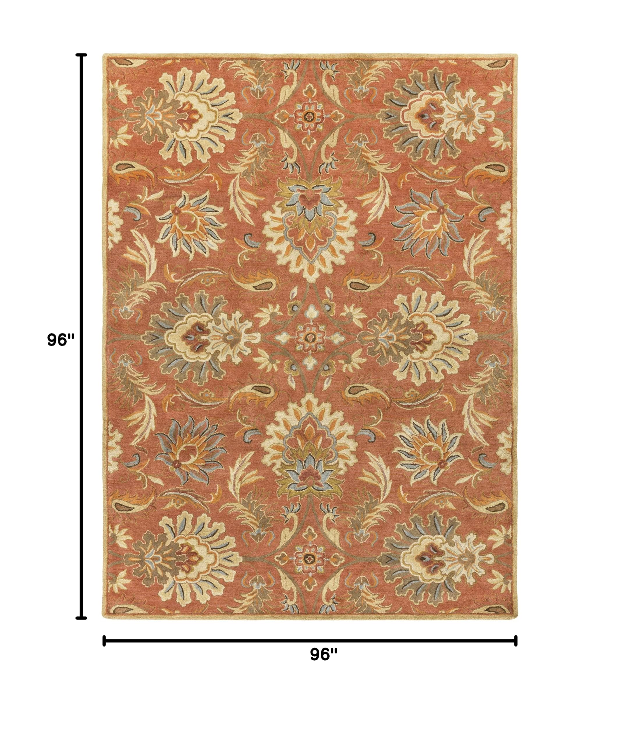 Hauteloom Chesterton Wool Area Rug - Traditional Brown, Green, Red 8' Round - Soft & Durable for Living Room, Bedroom, Office - Perfect for Home Decor & Cozy Spaces