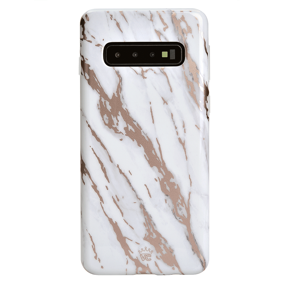 Elegant White Marble Rose Gold Chrome Case for Samsung Galaxy - Perfect for Everyday Use, Travel & Special Occasions