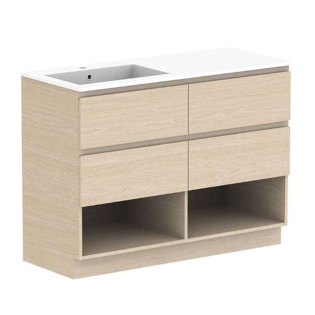 ADP Glacier Lite Shelf Twin Floor Standing Vanity with Cast Marble Top - Modern Bathroom Vanity Set with Dual Sinks & Storage for Master Bath, Guest Bathroom or Powder Room