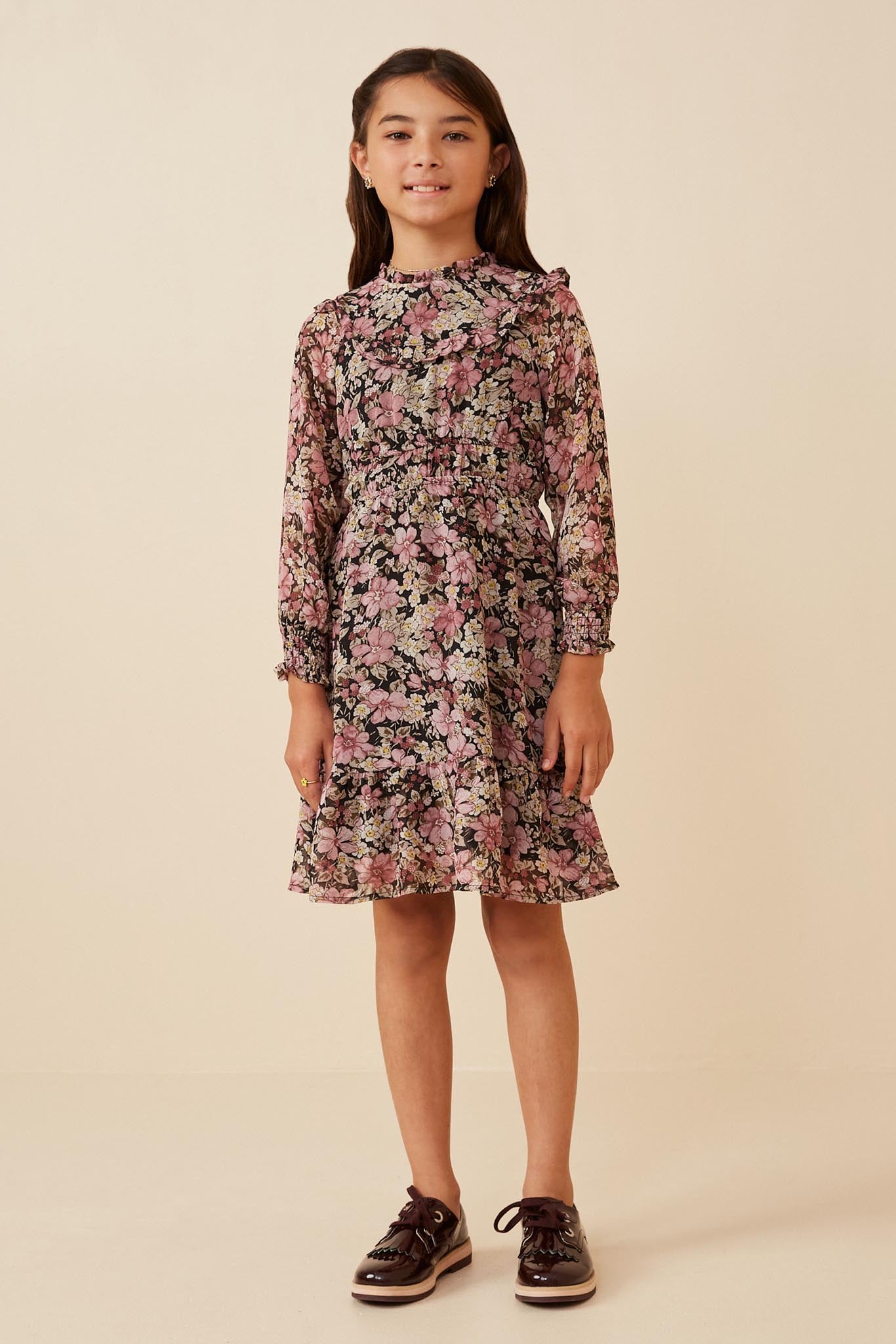 Floral Chiffon Smocked Waist Dress with Ruffled Cuffs - Elegant Summer Dress for Women, Perfect for Weddings, Parties & Beach Vacations