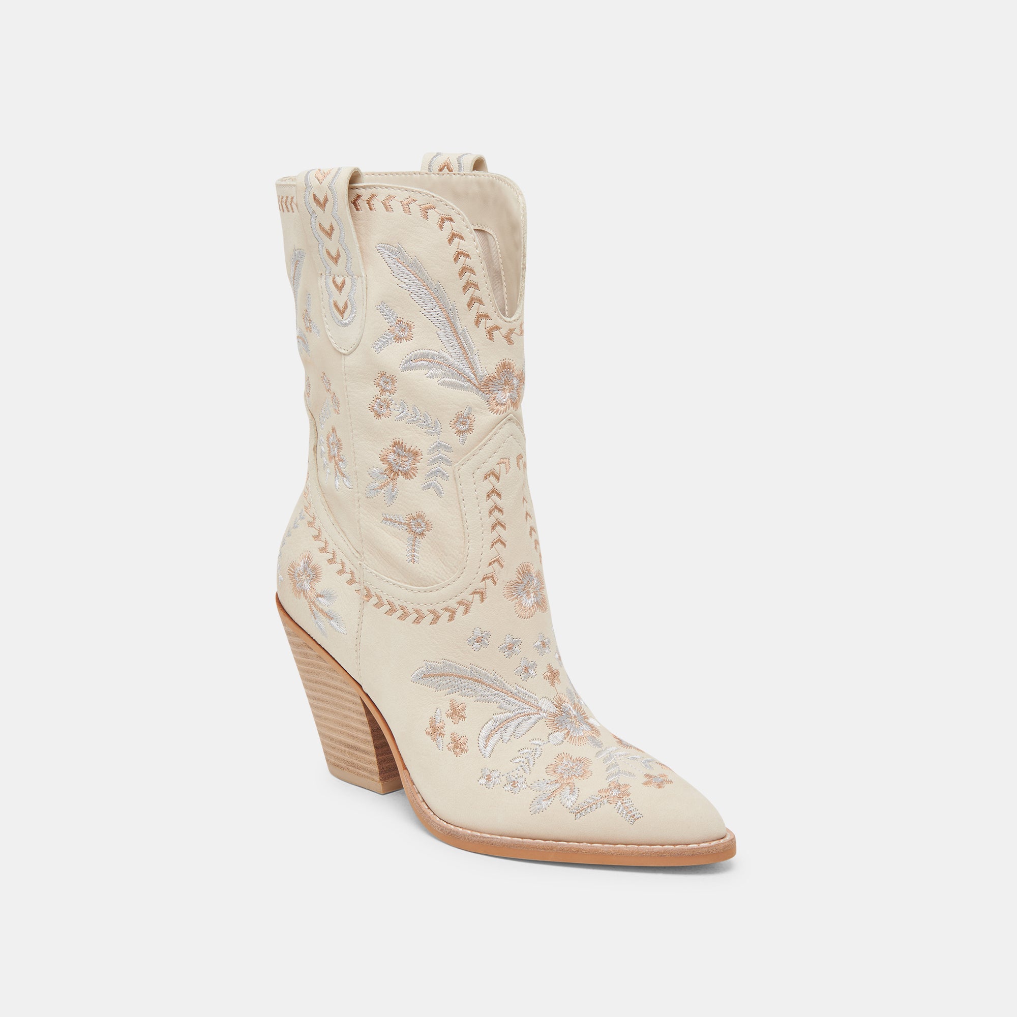 JESSEY Women's Floral Boots in Creme Nubuck Leather - Stylish Ankle Booties for Fall & Winter Fashion, Casual Outfits, and Date Nights