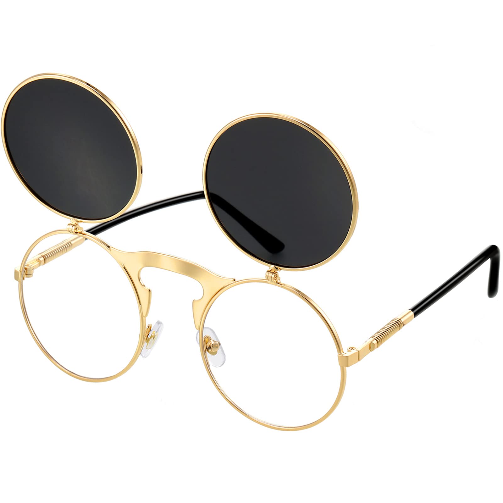 Steampunk Sunglasses for Men & Women - Black Gothic Round Retro Flip-Up Lenses - Perfect for Cosplay, Halloween, and Vintage Fashion Outfits