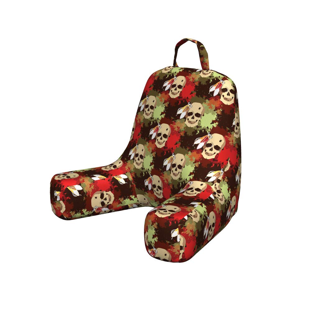 Ambesonne Skull Reading Pillow Cover - Soft Fabric Printed Bed Rest Case with Skull & Feathers Tribal Design, Colorful Blood Splash Pattern, Small Size (Pistachio Green Cream) - Perfect for Reading, Lounging, or Home Decor