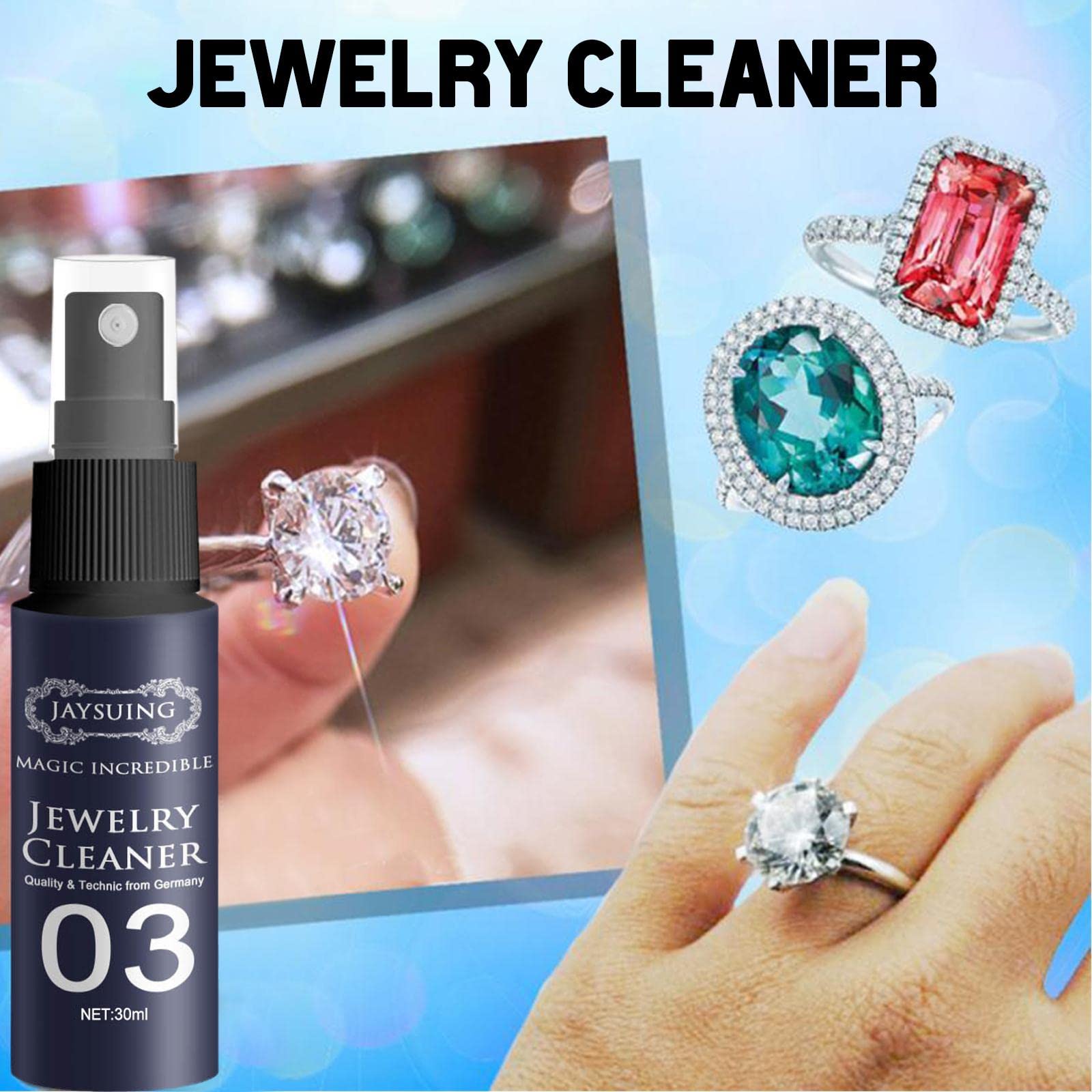 Natural Jewelry Cleaner Spray - Instant Shine Concentrate for Diamonds, Gold & Silver | Gentle Cleaning Solution to Restore Sparkle | Perfect for Rings, Necklaces & Watches