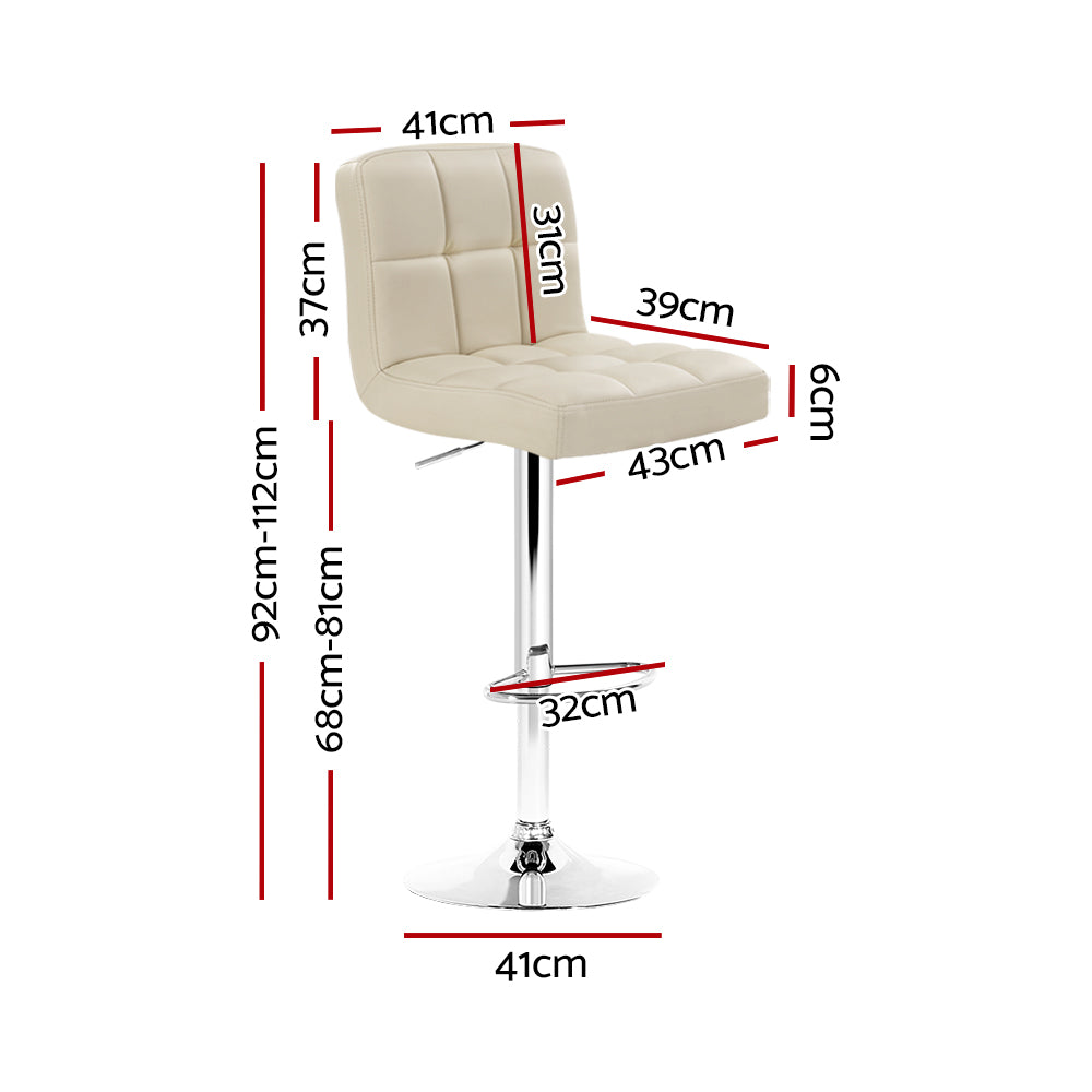 Adjustable Height Leather Bar Stools with Gas Lift - Set of 2, Beige - Perfect for Kitchen Islands, Breakfast Bars & Home Bars
