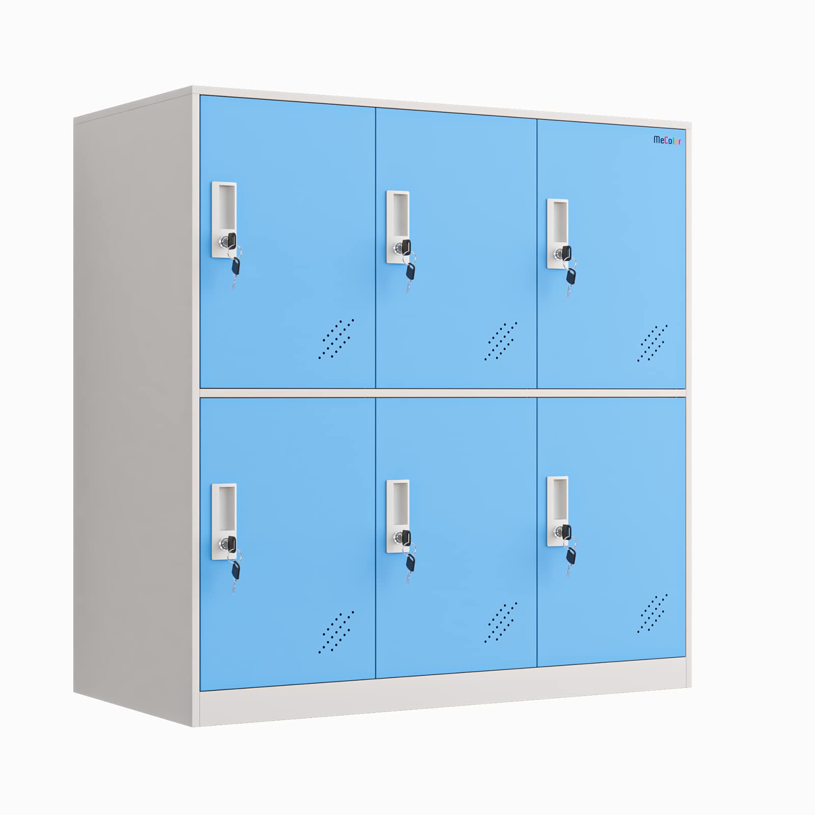 MECOLOR Blue Metal Locker - Heavy Duty Gym Locker, School Cabinet & Home Storage Organizer with Lockable Doors (6 Drawers) - Perfect for Office, Employee Storage & Living Room Organization