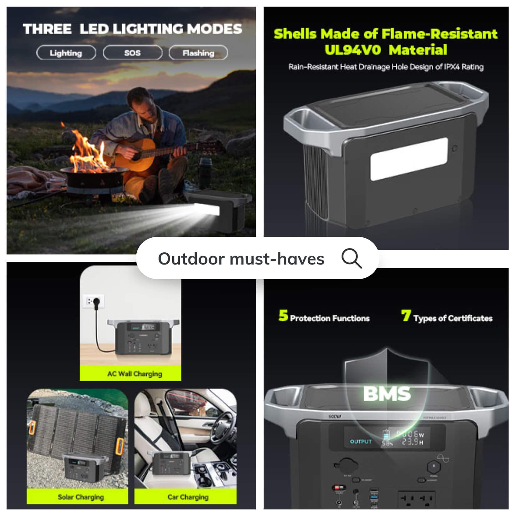 600W Portable Power Station with 647Wh Capacity - Solar Generator for Camping, RV & Emergency Backup | 7 Ports (AC/DC/USB PD) | IPX4 Waterproof | Perfect for Outdoor Adventures, Home Use & CPAP Machines