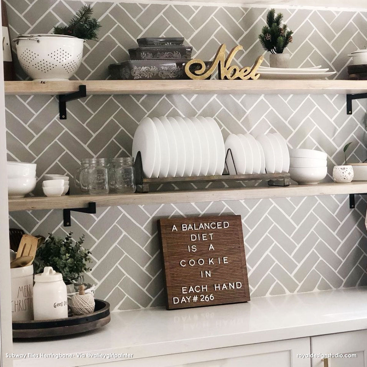 Premium Subway Tiles Herringbone Pattern Wall Stencil - DIY Home Decor for Kitchen Backsplash, Bathroom & Accent Walls