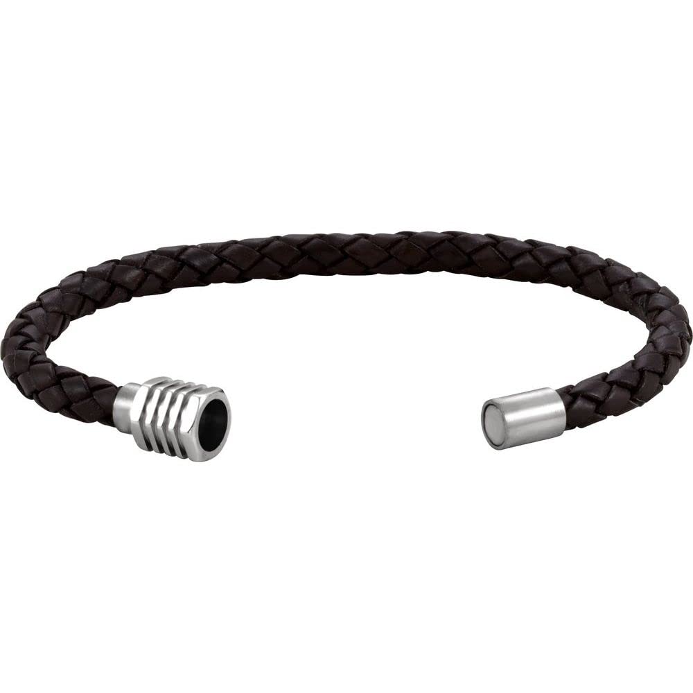 Stainless Steel & Black Braided Leather Bracelet for Women - Elegant Adjustable 9