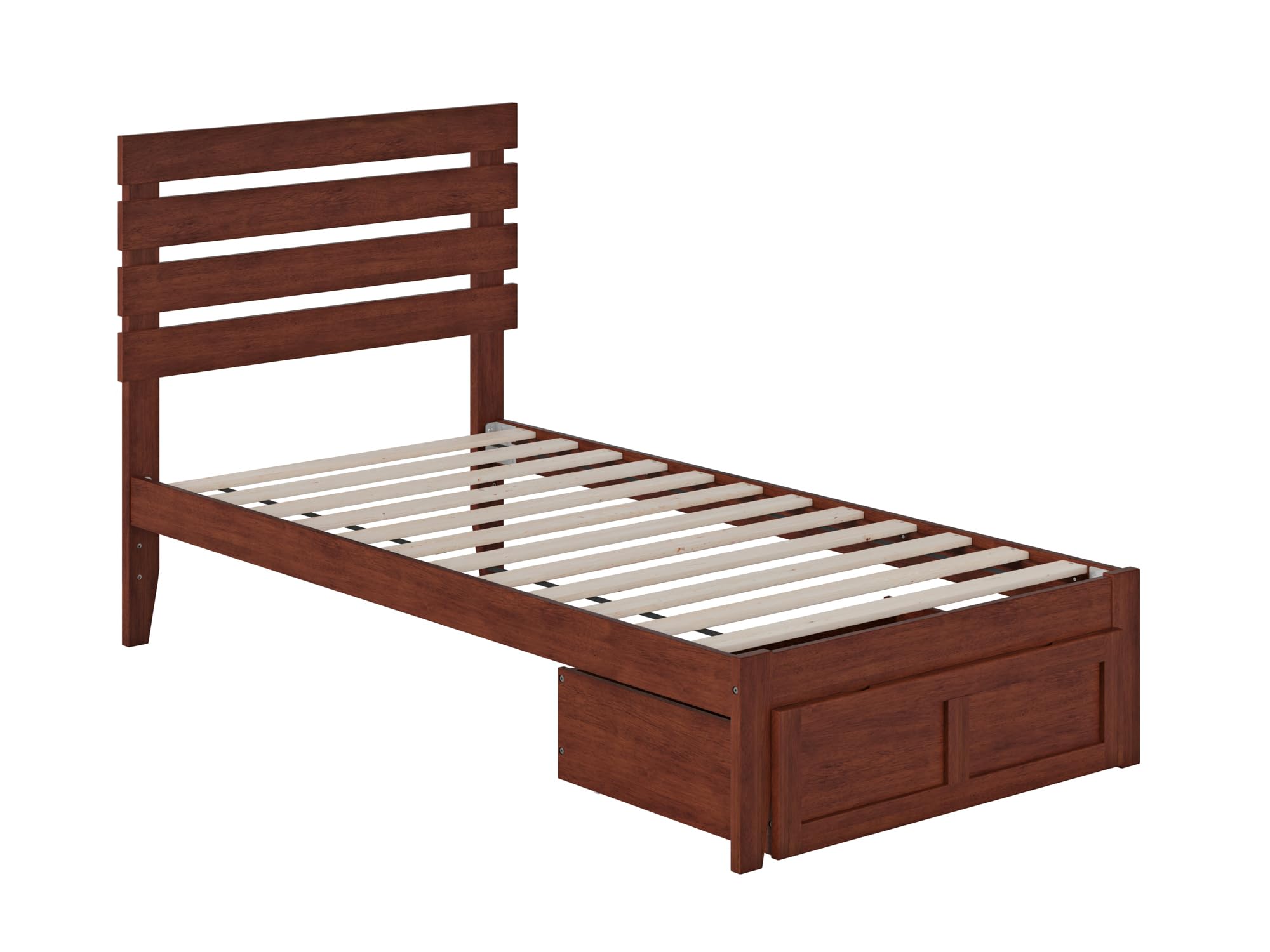 AFI Oxford Twin Size Platform Bed Frame with Foot Drawer & USB Charging Station - Walnut Finish, Space-Saving Storage Solution for Small Bedrooms & Dorm Rooms