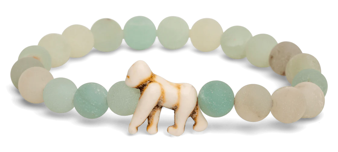 Fahlo Gorilla Bracelet - Sky Stone Beaded Animal Conservation Jewelry for Men & Women - Perfect for Wildlife Lovers & Outdoor Adventures