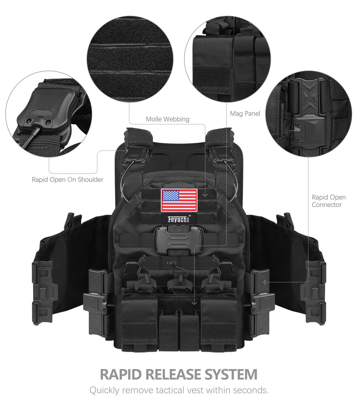Feyachi Magnetic Tactical Vest Bulletproof - TM 20 Airsoft Vest with MOLLE System | Quick Release One-Button Disassembly | Perfect for Airsoft, Paintball & Tactical Training