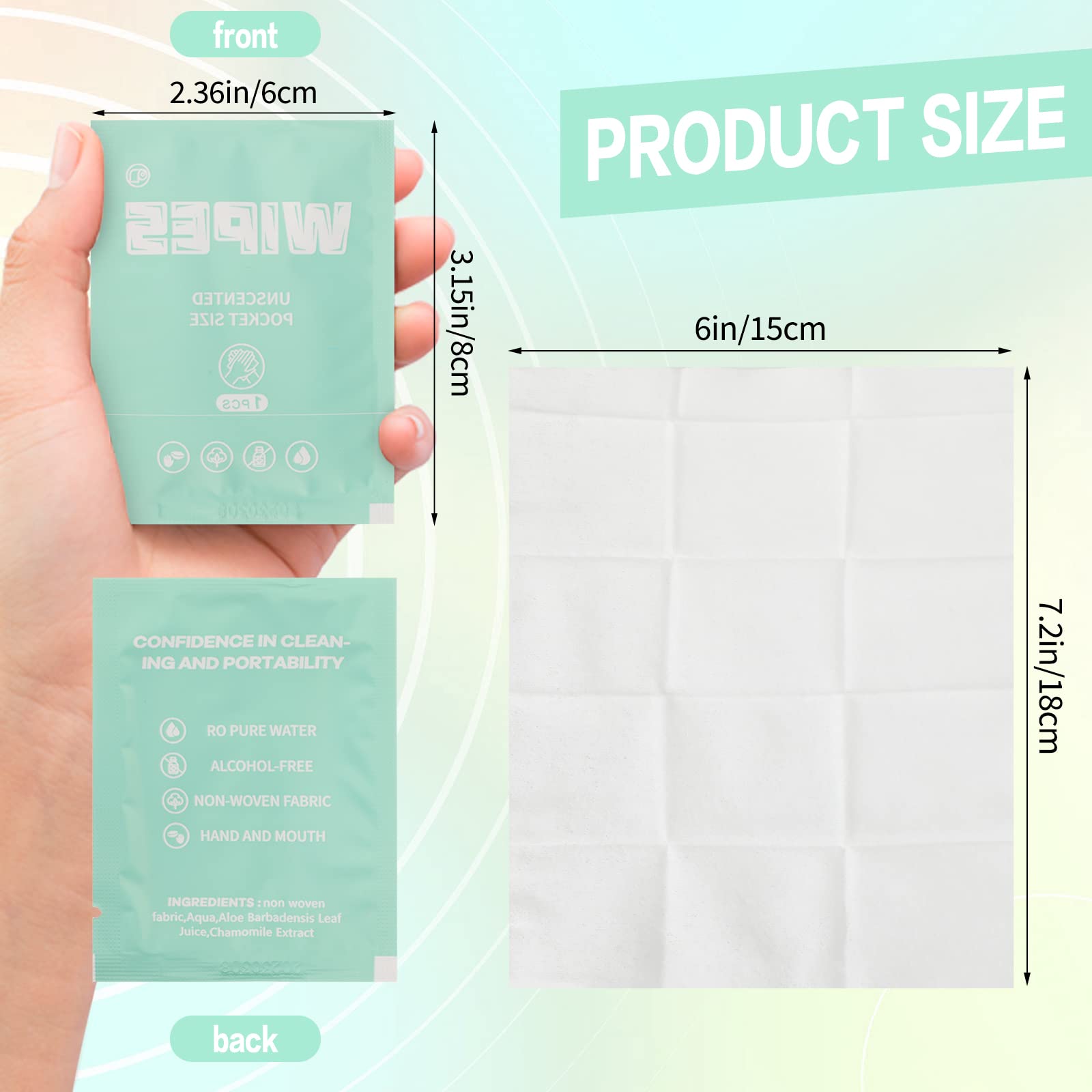 Lounsweer 500 Count Unscented Flushable Wet Wipes - Individually Wrapped Travel Size Cleansing Wipes for Adults | Gentle Hand & Body Cleaning | Perfect for Travel, Home, Office & On-The-Go Use (Light Green)