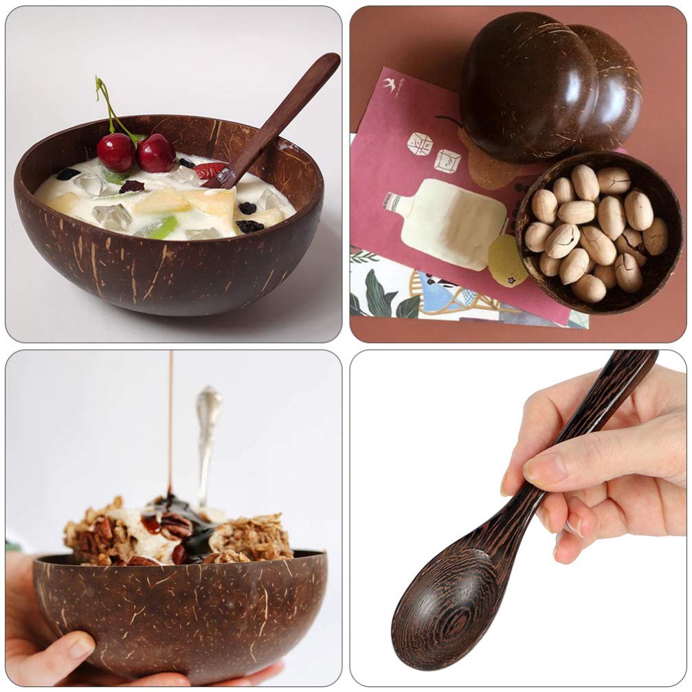 DOITOOL Wooden Salad Bowl Set with Spoon - Kitchen & Breakfast Serving Bowls for Nuts, Smoothie, Decor