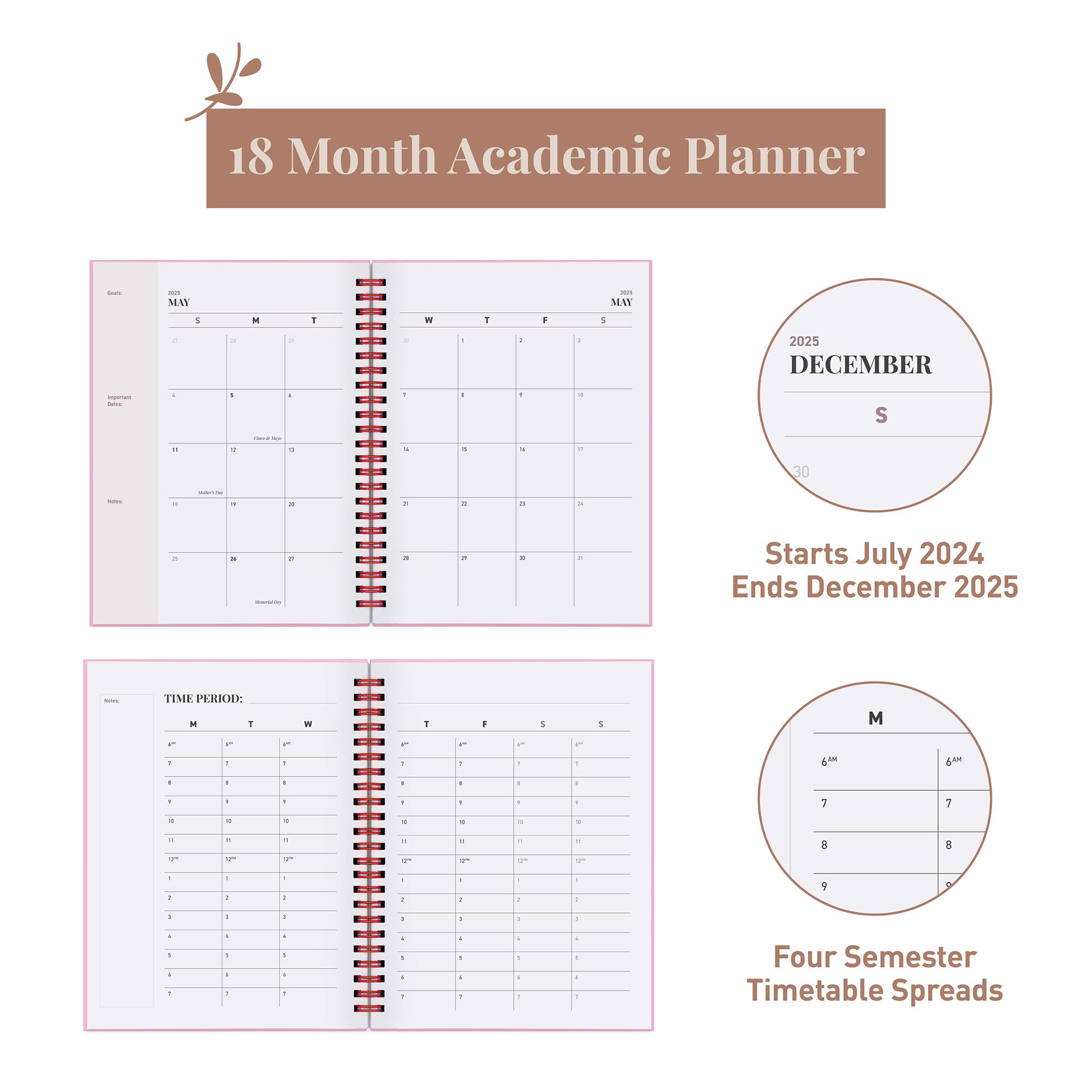 Riley's 2024-2025 Academic Planner - 18 Month School Organizer from August 2024 to December 2025 | Hardcover Student Planner with Monthly & Weekly Layouts, Notes Pages | Twin-Wire Binding (8