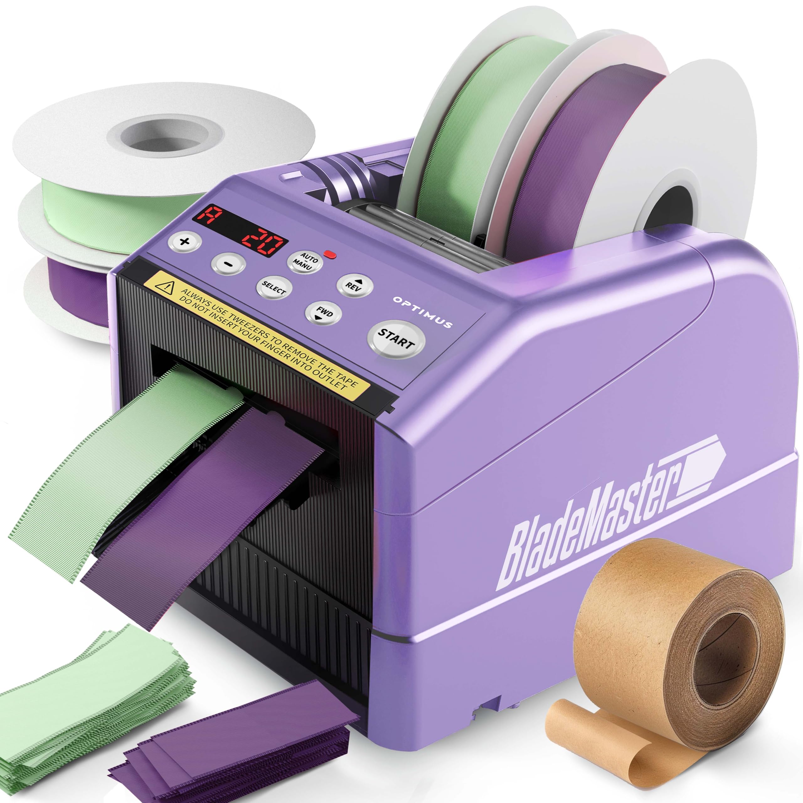 BladeMaster PRO Automatic Ribbon Cutting Machine - Smart Commercial Grade Auto Tape Dispenser & Cutter (2024 Upgraded) - Perfect for Gift Wrapping, Packaging, and Crafting - USA Made (Purple)