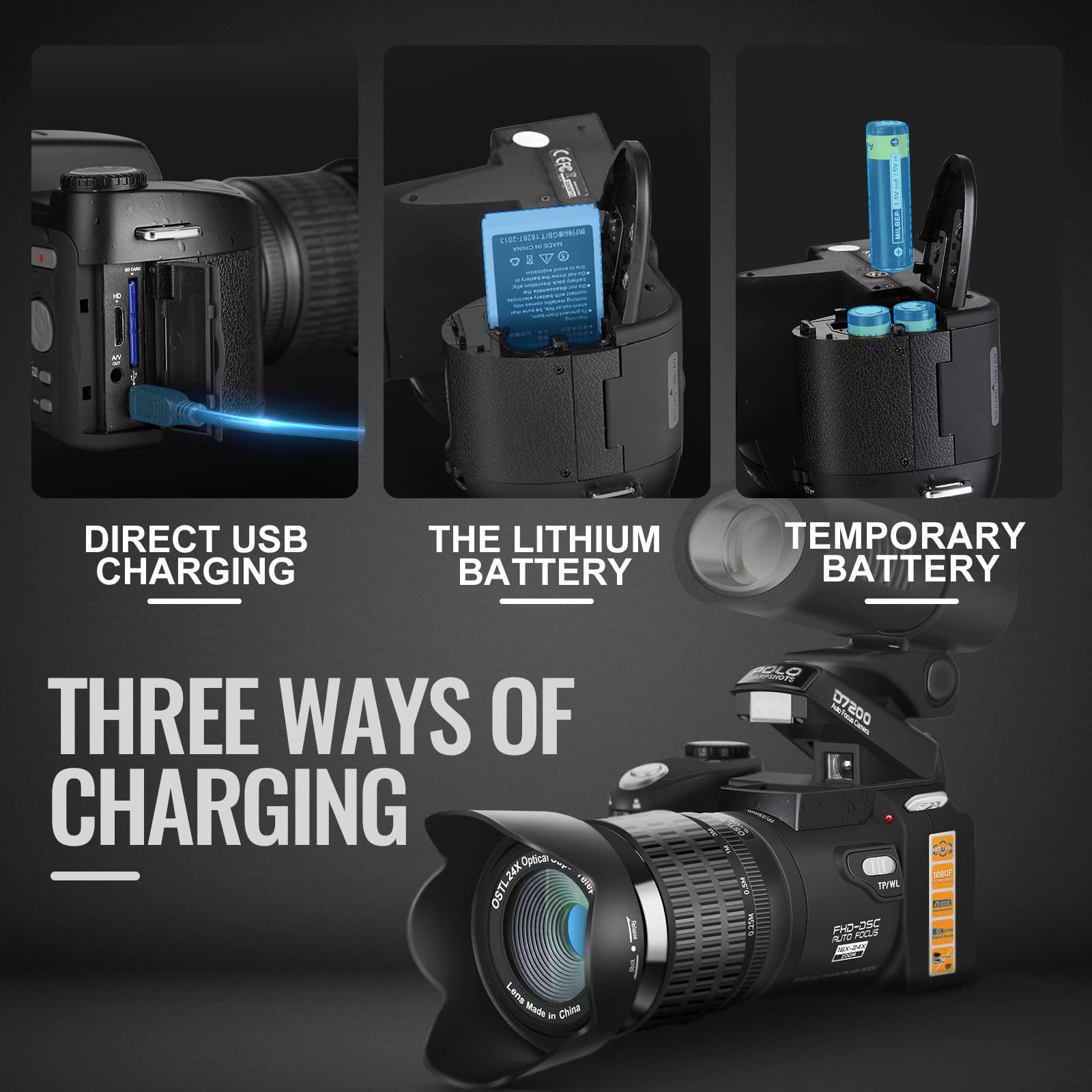 NBD -PT 33MP DSLR Camera with 24X Telephoto Lens & 0.5X Wide Angle Lens - 1080P HD Vlogging Camera with LED Light - Best Beginner DSLR for Travel, YouTube & Photography Enthusiasts