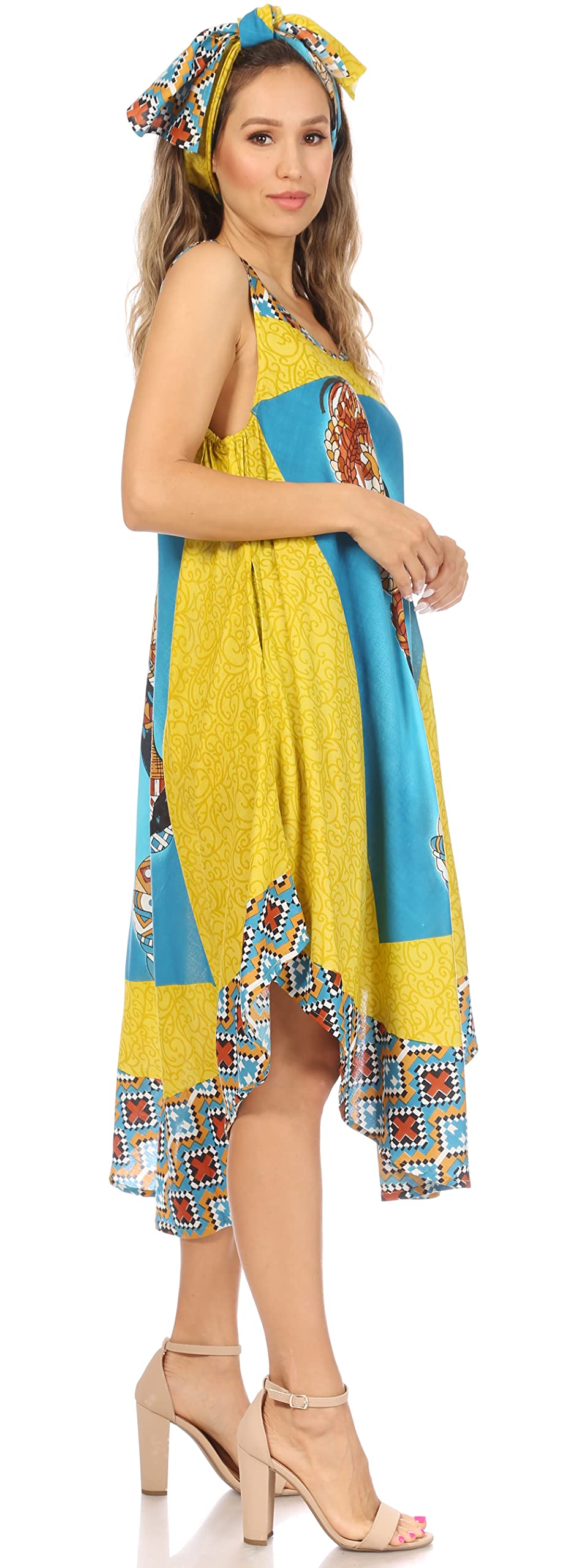 Sakkas Urbi Women's African Print Beach Cover Up Dress - Sleeveless Casual Caftan for Summer Vacation, Pool Party & Boho Outfit