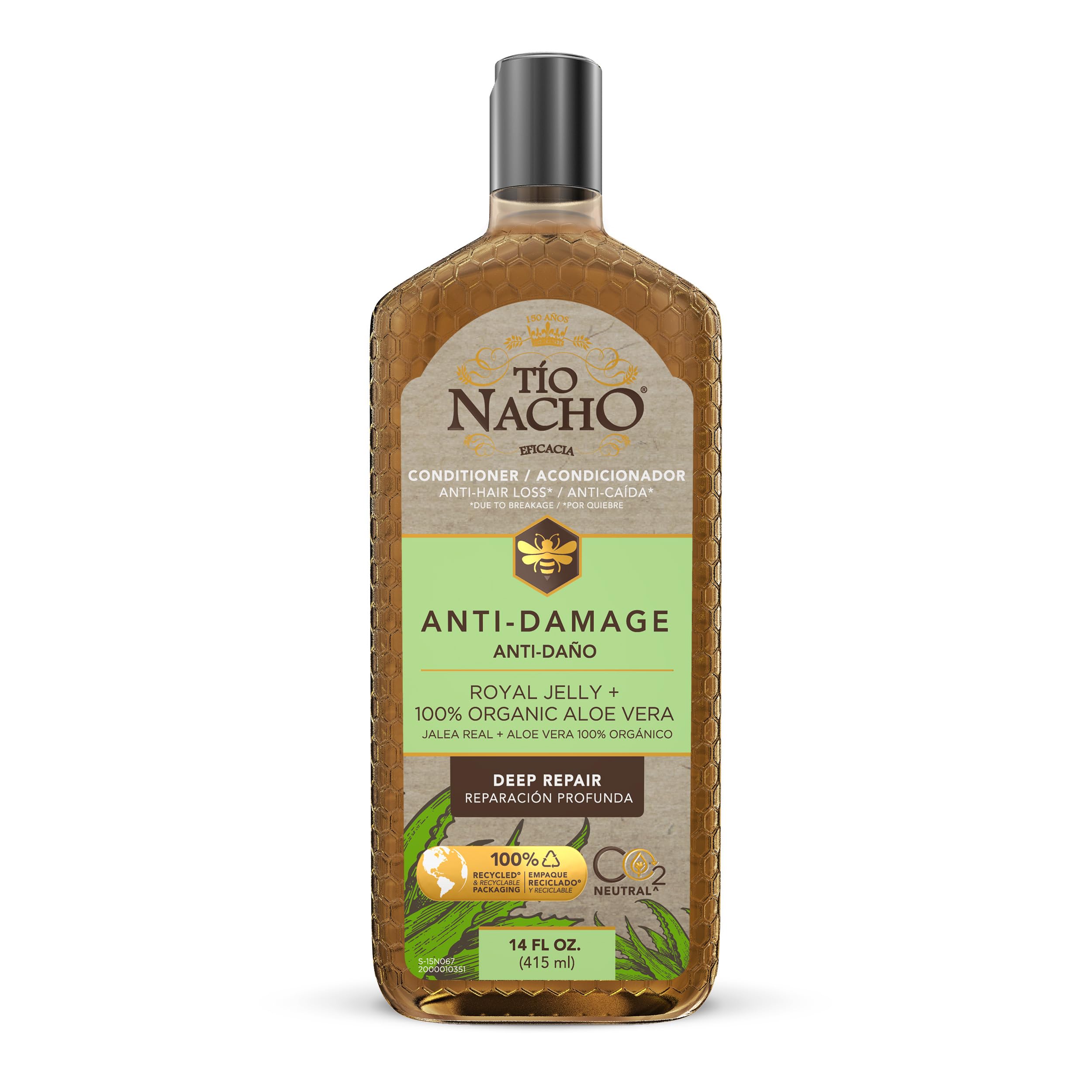 Tio Nacho Aloe Vera Deep Repair Conditioner - 100% Organic Aloe Vera & Royal Jelly Hair Treatment, Repairs Damaged Hair with Vegetable Keratin for Softness & Shine, Paraben & Salt-Free, 14 Oz (Pack of 3) - Perfect for Dry, Frizzy & Color-Treated Hair at Home or Salon