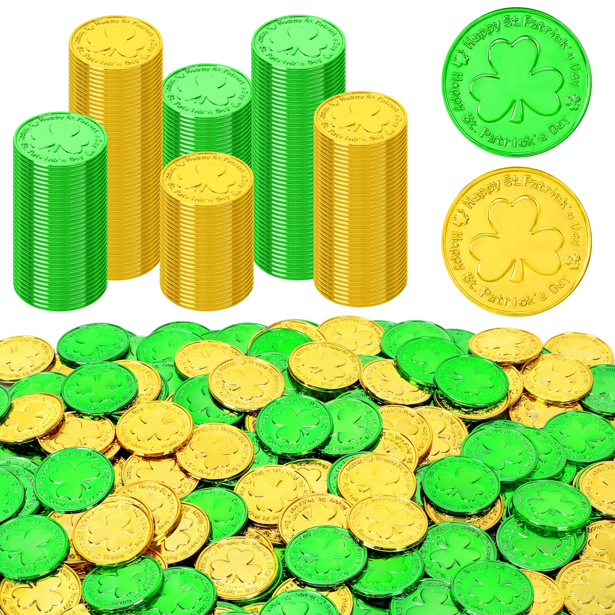120 PCS St. Patrick's Day Decorations - 1.4 Inch Shamrock Coins, Gold & Green Lucky Plastic Coins for Party Favors, Irish Themed Events & Home Decor | Perfect for St. Patrick's Day Parties, Classroom Rewards & DIY Crafts